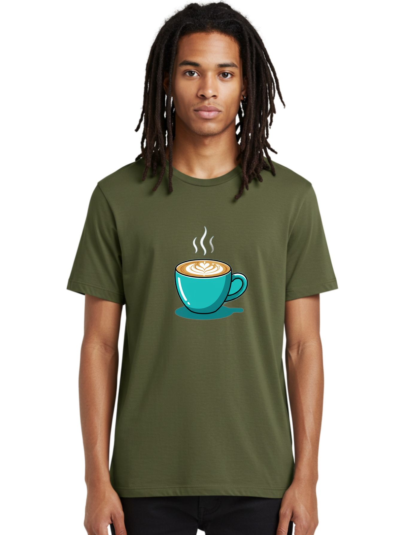 Coffee-Cup-9 Men'S Graphic Tee, 100% Cotton, Comfortable Casual Summer Wear, Machine Washable, Steaming Hot Coffee, Latte Art, Coffee Break, Morning Pick-Me-Up, Coffee Culture, Caffeine Fix, Teal Coffee Cup Baa359