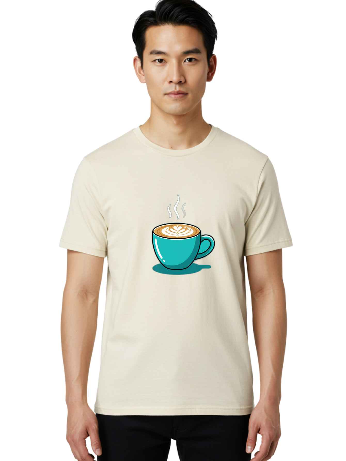 Coffee-Cup-9 Men'S Graphic Tee, 100% Cotton, Comfortable Casual Summer Wear, Machine Washable, Steaming Hot Coffee, Latte Art, Coffee Break, Morning Pick-Me-Up, Coffee Culture, Caffeine Fix, Teal Coffee Cup Baa359