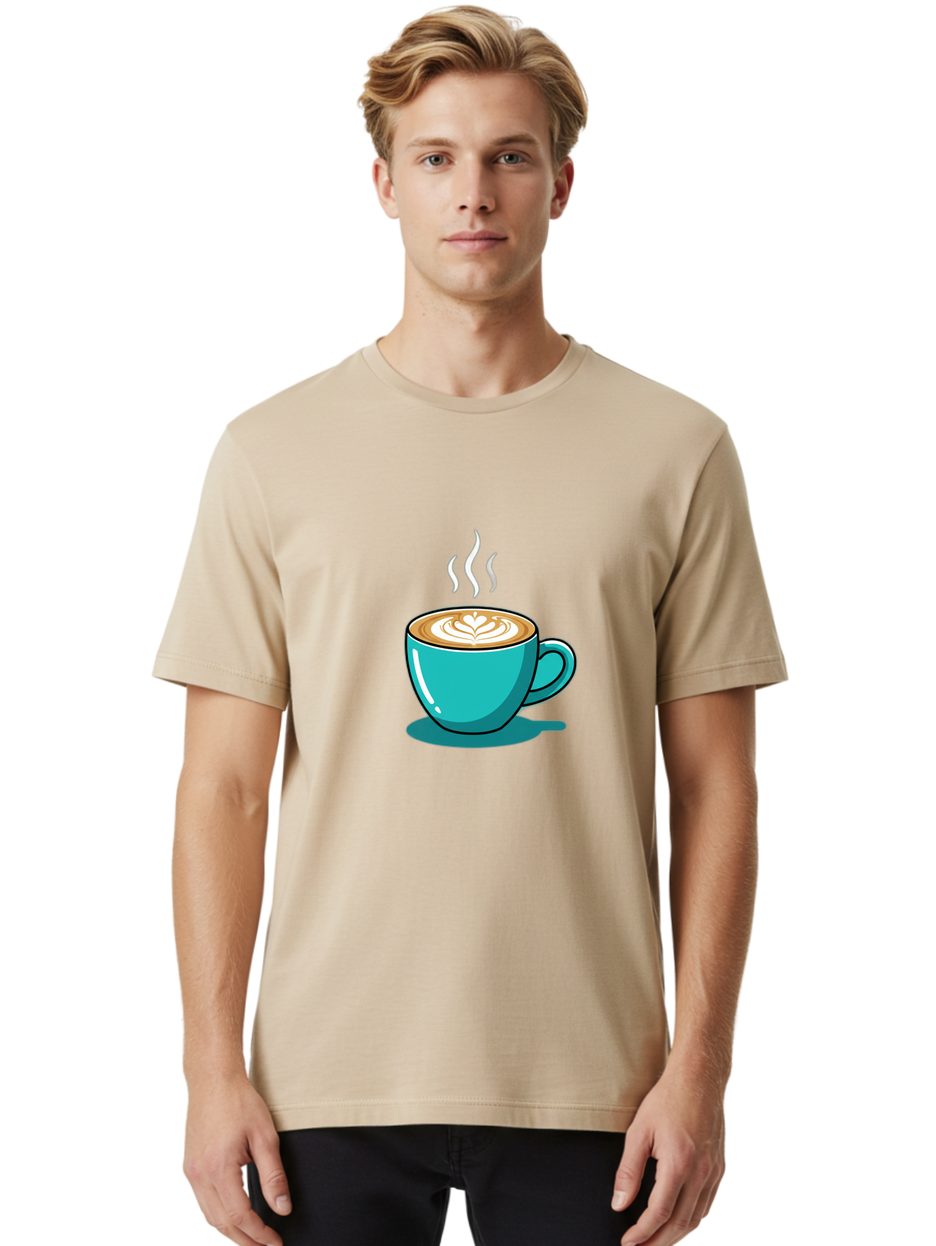 Coffee-Cup-9 Men'S Graphic Tee, 100% Cotton, Comfortable Casual Summer Wear, Machine Washable, Steaming Hot Coffee, Latte Art, Coffee Break, Morning Pick-Me-Up, Coffee Culture, Caffeine Fix, Teal Coffee Cup Baa359