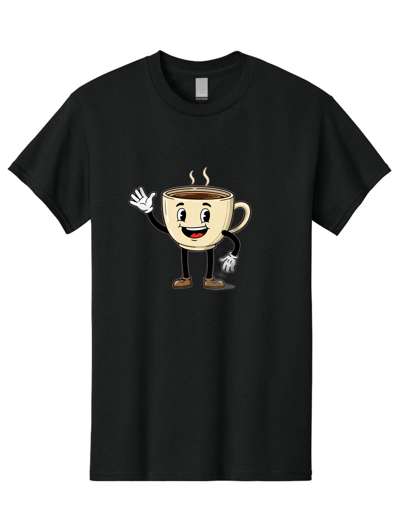 Coffee-Cup-Character-1 Men'S Graphic Tee, 100% Cotton, Comfortable Casual Summer Wear, Machine Washable, Smiling Coffee Cup, Cartoon Character, Steaming Hot Coffee, Waving Hand, Happy Face, Coffee Lover, Morning Pick-Me-Up, Caffeine Boost Baa360