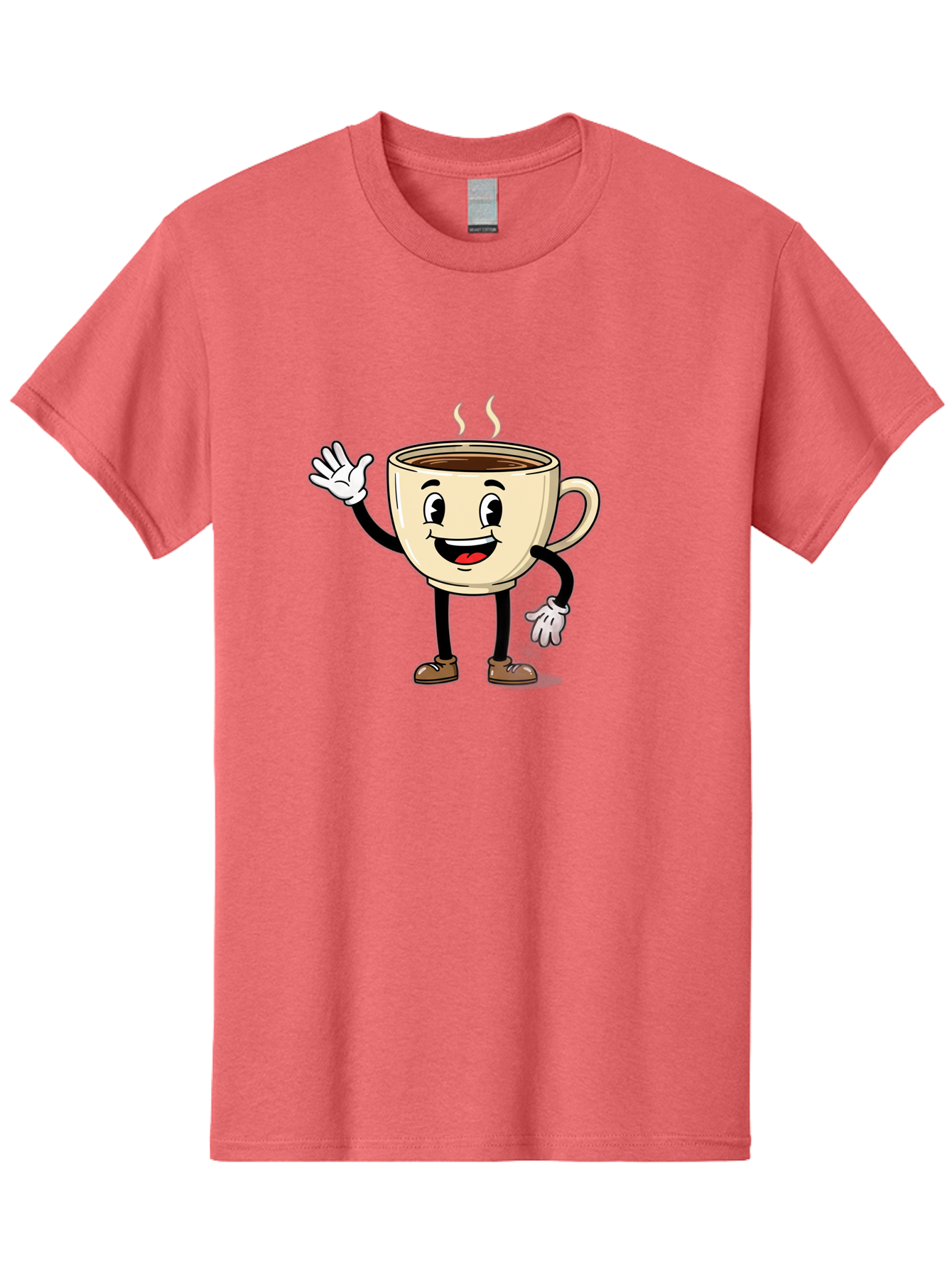 Coffee-Cup-Character-1 Men'S Graphic Tee, 100% Cotton, Comfortable Casual Summer Wear, Machine Washable, Smiling Coffee Cup, Cartoon Character, Steaming Hot Coffee, Waving Hand, Happy Face, Coffee Lover, Morning Pick-Me-Up, Caffeine Boost Baa360