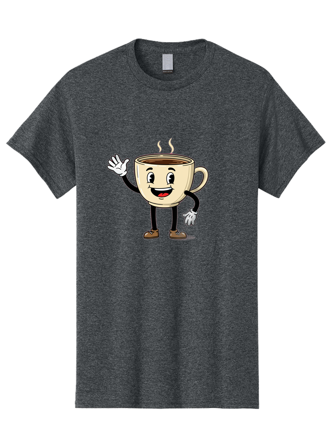 Coffee-Cup-Character-1 Men'S Graphic Tee, 100% Cotton, Comfortable Casual Summer Wear, Machine Washable, Smiling Coffee Cup, Cartoon Character, Steaming Hot Coffee, Waving Hand, Happy Face, Coffee Lover, Morning Pick-Me-Up, Caffeine Boost Baa360