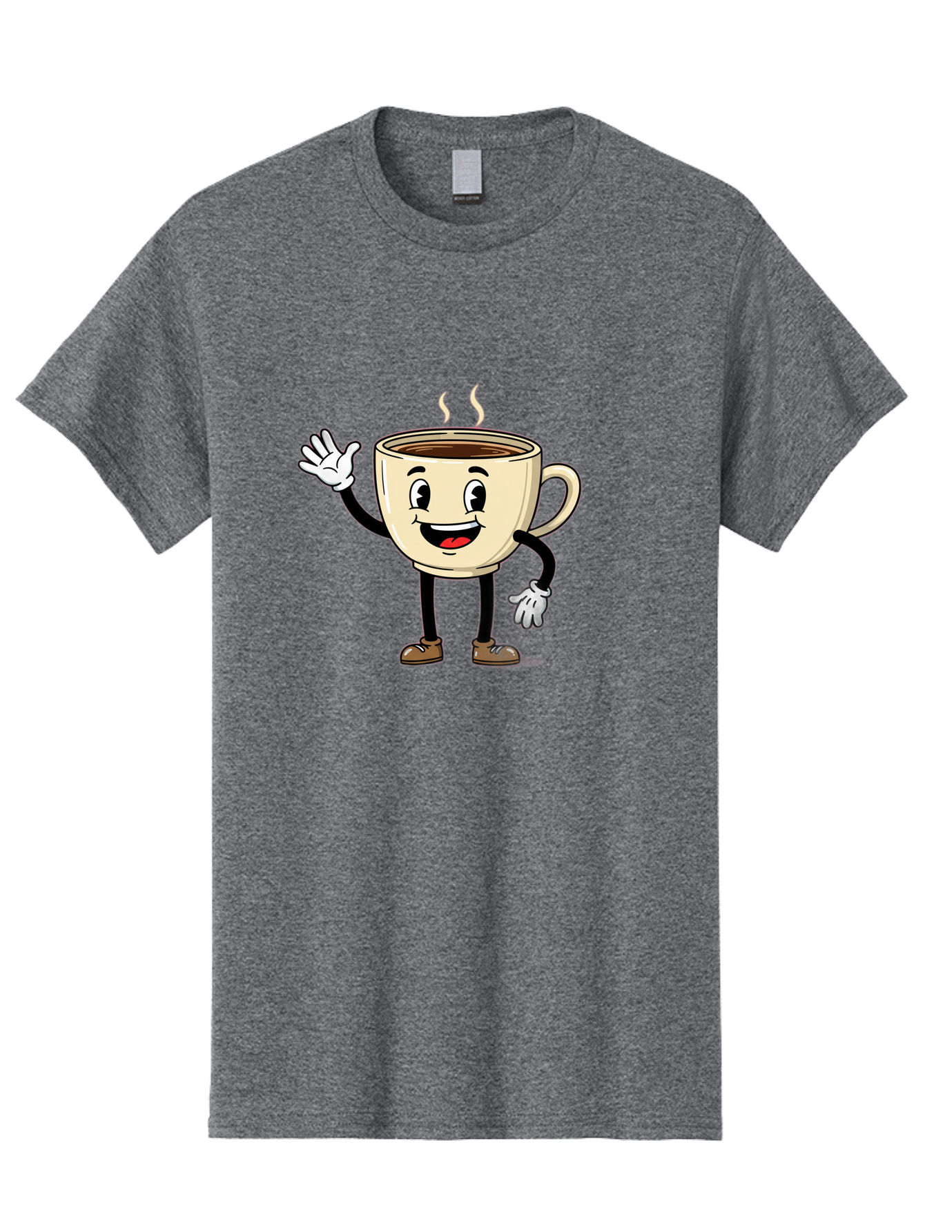 Coffee-Cup-Character-1 Men'S Graphic Tee, 100% Cotton, Comfortable Casual Summer Wear, Machine Washable, Smiling Coffee Cup, Cartoon Character, Steaming Hot Coffee, Waving Hand, Happy Face, Coffee Lover, Morning Pick-Me-Up, Caffeine Boost Baa360