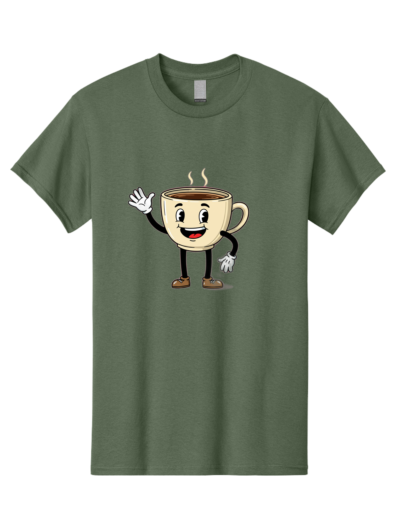 Coffee-Cup-Character-1 Men'S Graphic Tee, 100% Cotton, Comfortable Casual Summer Wear, Machine Washable, Smiling Coffee Cup, Cartoon Character, Steaming Hot Coffee, Waving Hand, Happy Face, Coffee Lover, Morning Pick-Me-Up, Caffeine Boost Baa360