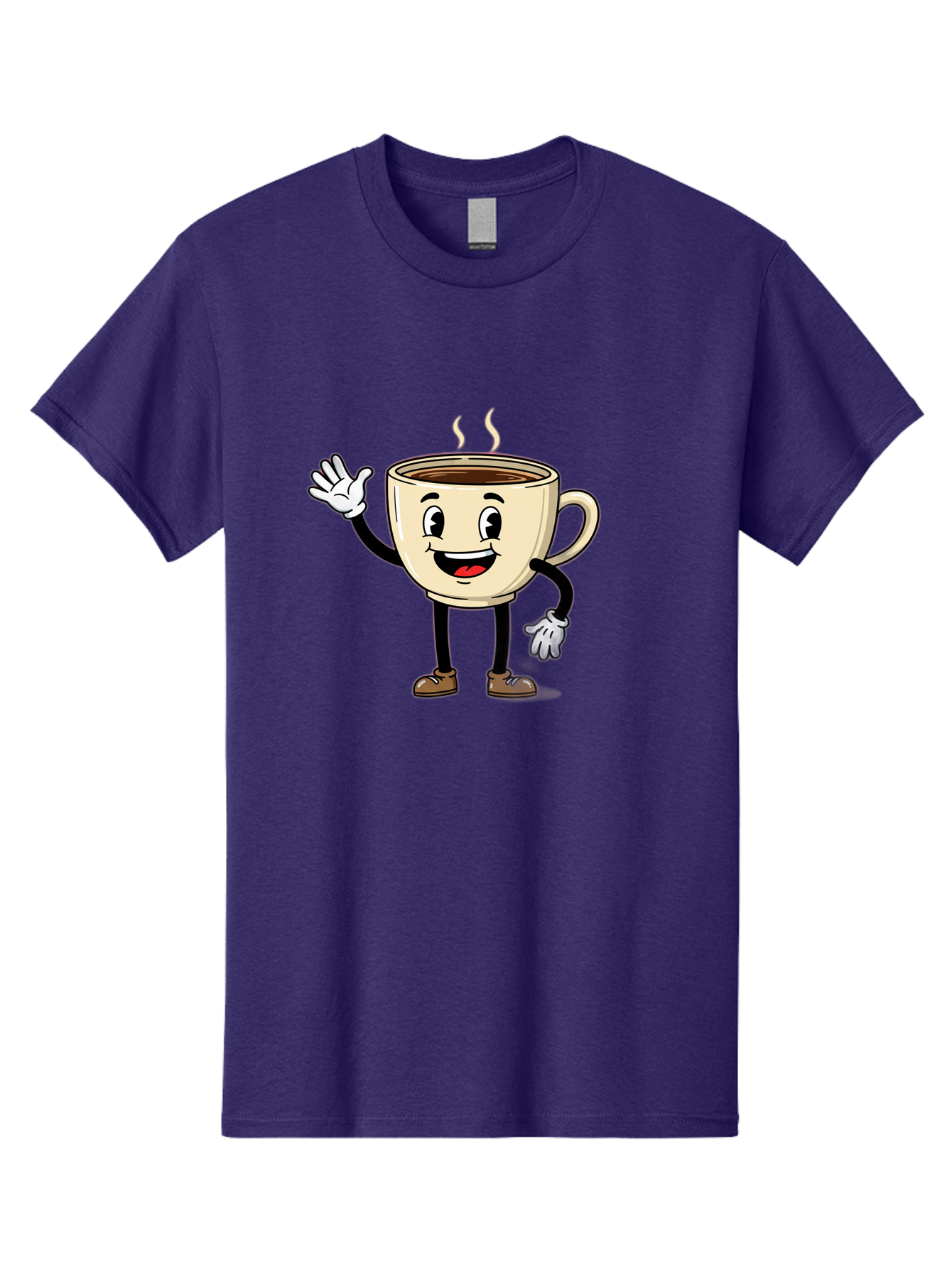 Coffee-Cup-Character-1 Men'S Graphic Tee, 100% Cotton, Comfortable Casual Summer Wear, Machine Washable, Smiling Coffee Cup, Cartoon Character, Steaming Hot Coffee, Waving Hand, Happy Face, Coffee Lover, Morning Pick-Me-Up, Caffeine Boost Baa360