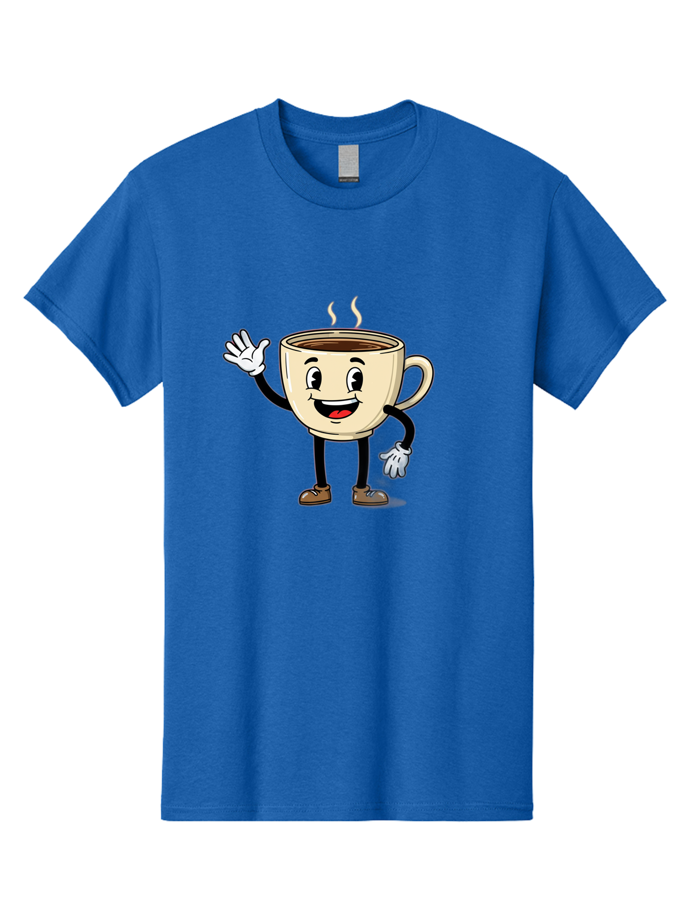 Coffee-Cup-Character-1 Men'S Graphic Tee, 100% Cotton, Comfortable Casual Summer Wear, Machine Washable, Smiling Coffee Cup, Cartoon Character, Steaming Hot Coffee, Waving Hand, Happy Face, Coffee Lover, Morning Pick-Me-Up, Caffeine Boost Baa360