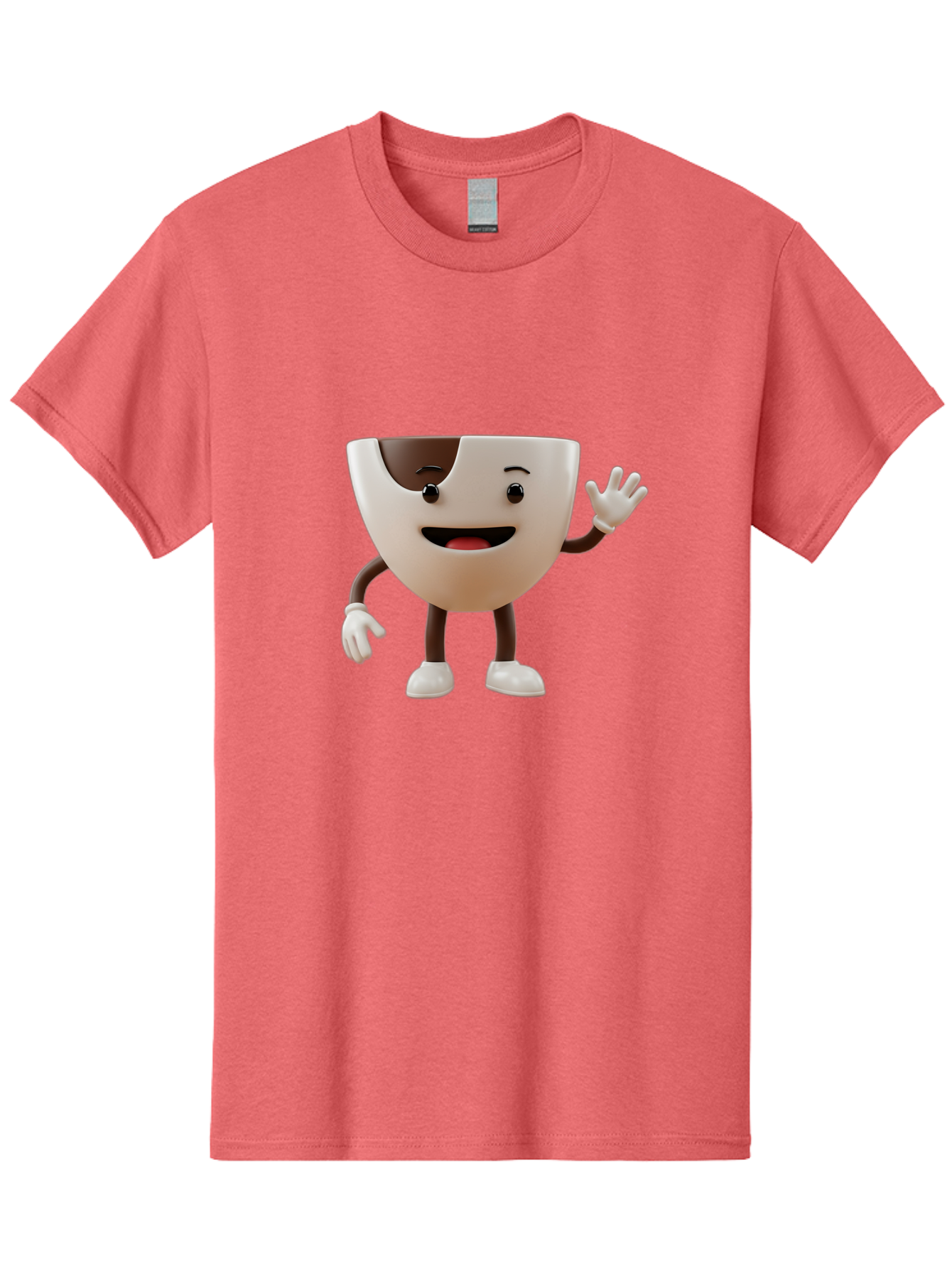 Coffee-Cup-Character-2 Men'S Graphic Tee, 100% Cotton, Comfortable Casual Summer Wear, Machine Washable, Cartoon Coffee Cup, Cute Character, Smiling Face, Waving Hand, Coffee Lover, Animated Mascot, Fun Design, Playful Illustration, Baa361