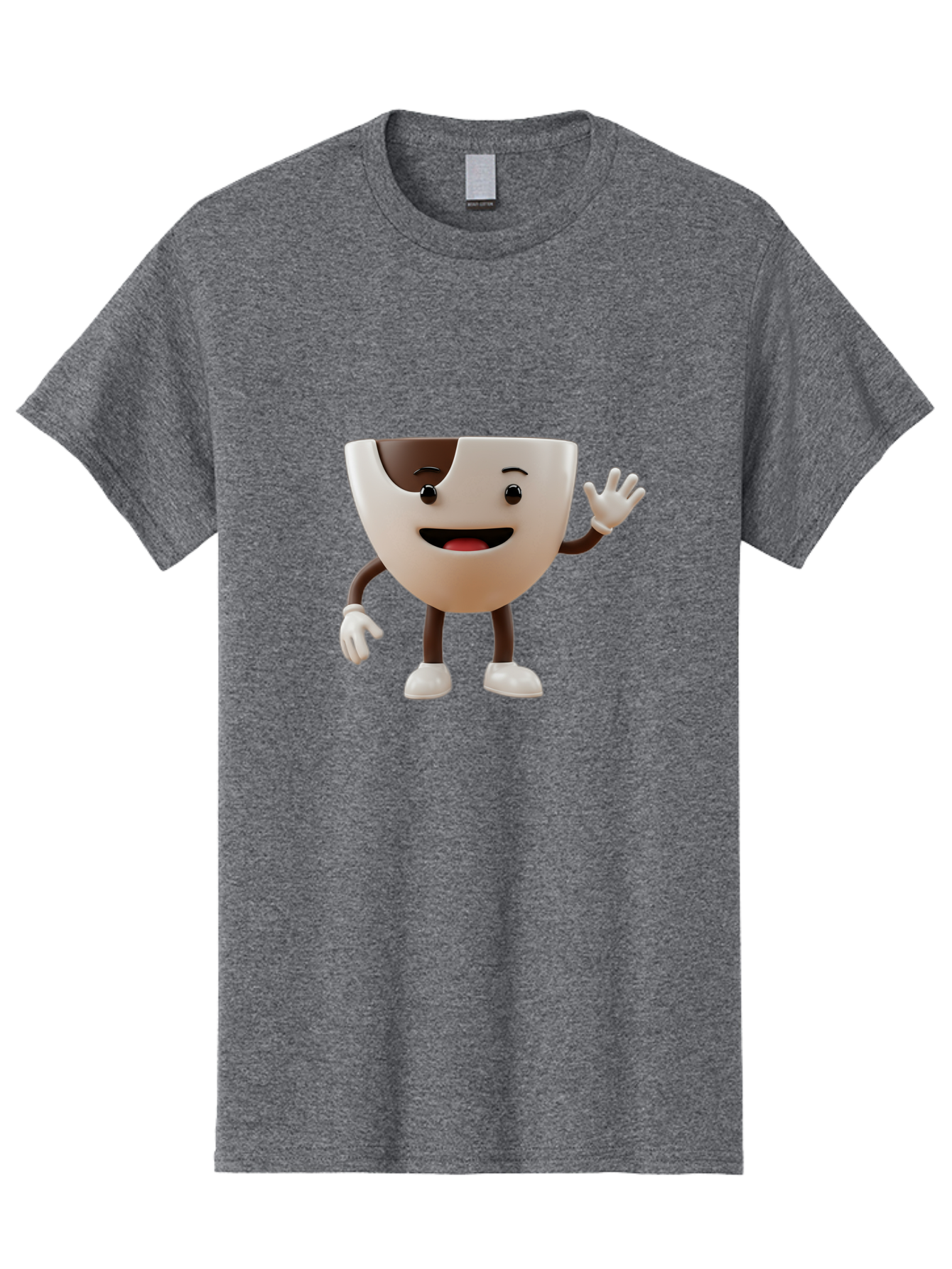 Coffee-Cup-Character-2 Men'S Graphic Tee, 100% Cotton, Comfortable Casual Summer Wear, Machine Washable, Cartoon Coffee Cup, Cute Character, Smiling Face, Waving Hand, Coffee Lover, Animated Mascot, Fun Design, Playful Illustration, Baa361