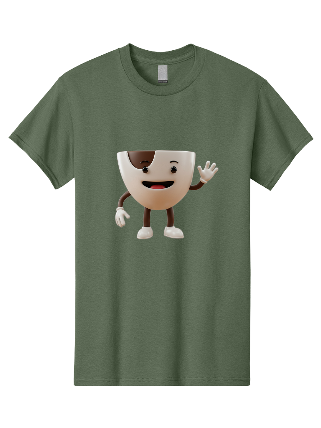 Coffee-Cup-Character-2 Men'S Graphic Tee, 100% Cotton, Comfortable Casual Summer Wear, Machine Washable, Cartoon Coffee Cup, Cute Character, Smiling Face, Waving Hand, Coffee Lover, Animated Mascot, Fun Design, Playful Illustration, Baa361