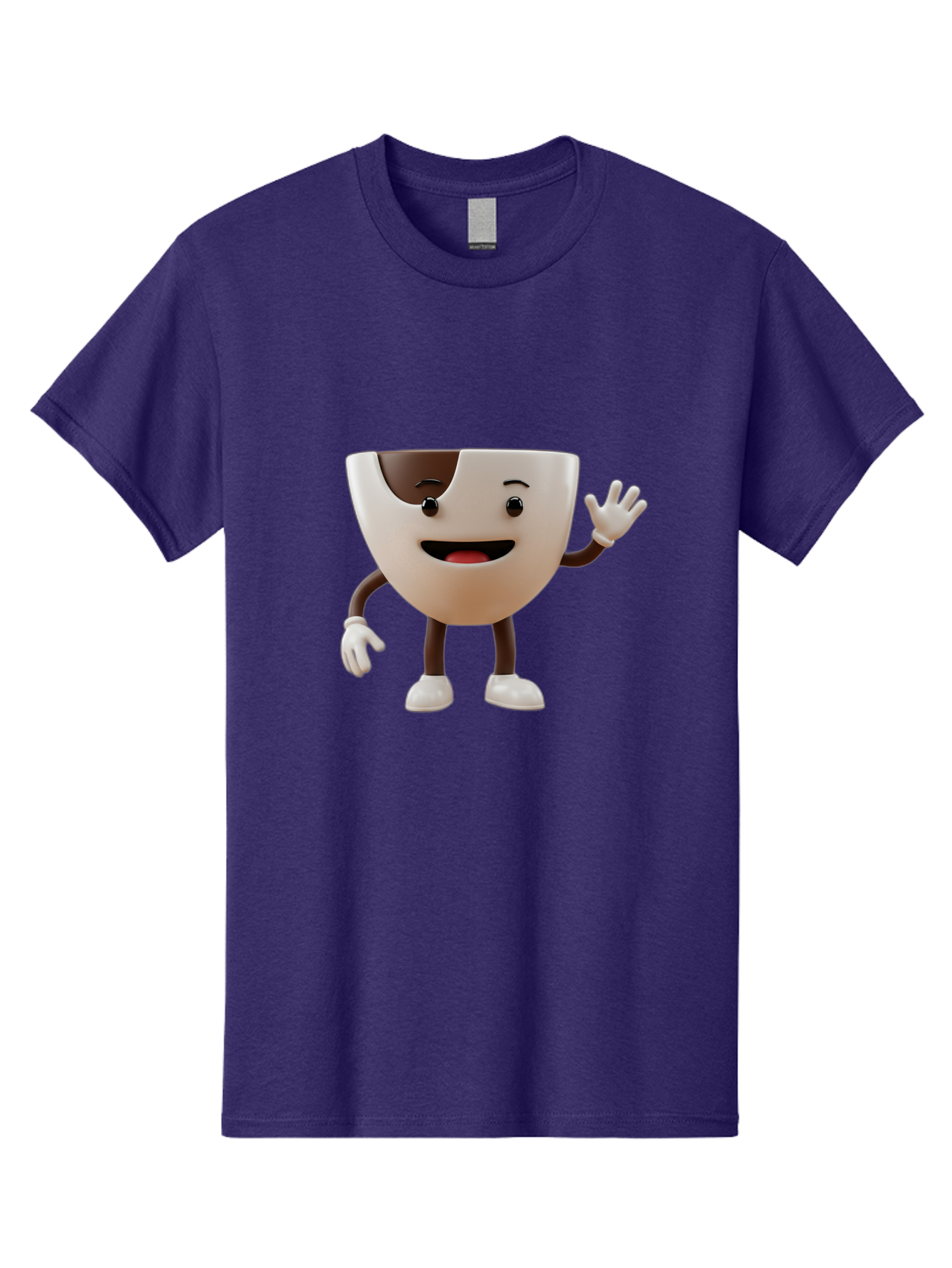 Coffee-Cup-Character-2 Men'S Graphic Tee, 100% Cotton, Comfortable Casual Summer Wear, Machine Washable, Cartoon Coffee Cup, Cute Character, Smiling Face, Waving Hand, Coffee Lover, Animated Mascot, Fun Design, Playful Illustration, Baa361