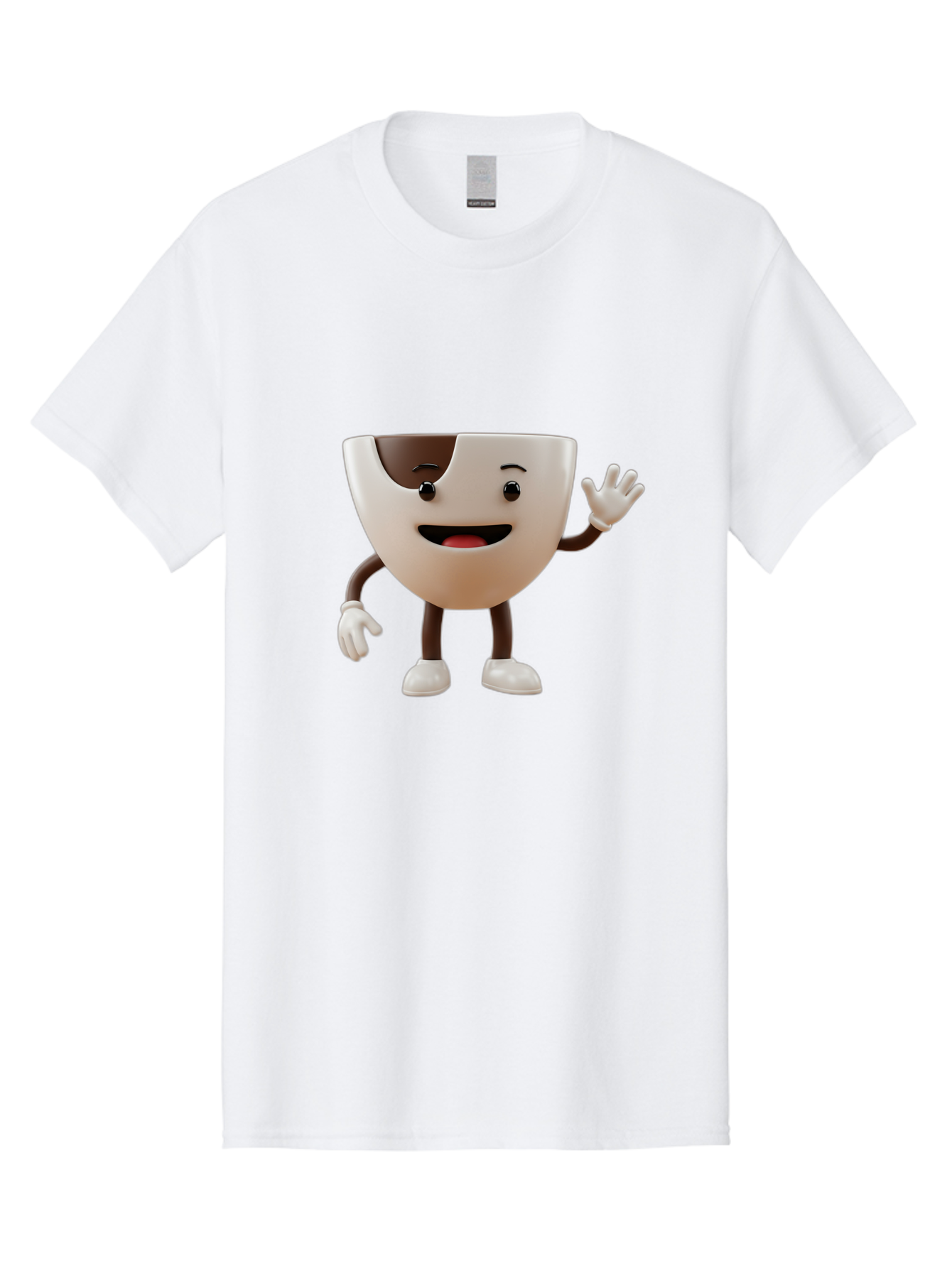 Coffee-Cup-Character-2 Men'S Graphic Tee, 100% Cotton, Comfortable Casual Summer Wear, Machine Washable, Cartoon Coffee Cup, Cute Character, Smiling Face, Waving Hand, Coffee Lover, Animated Mascot, Fun Design, Playful Illustration, Baa361
