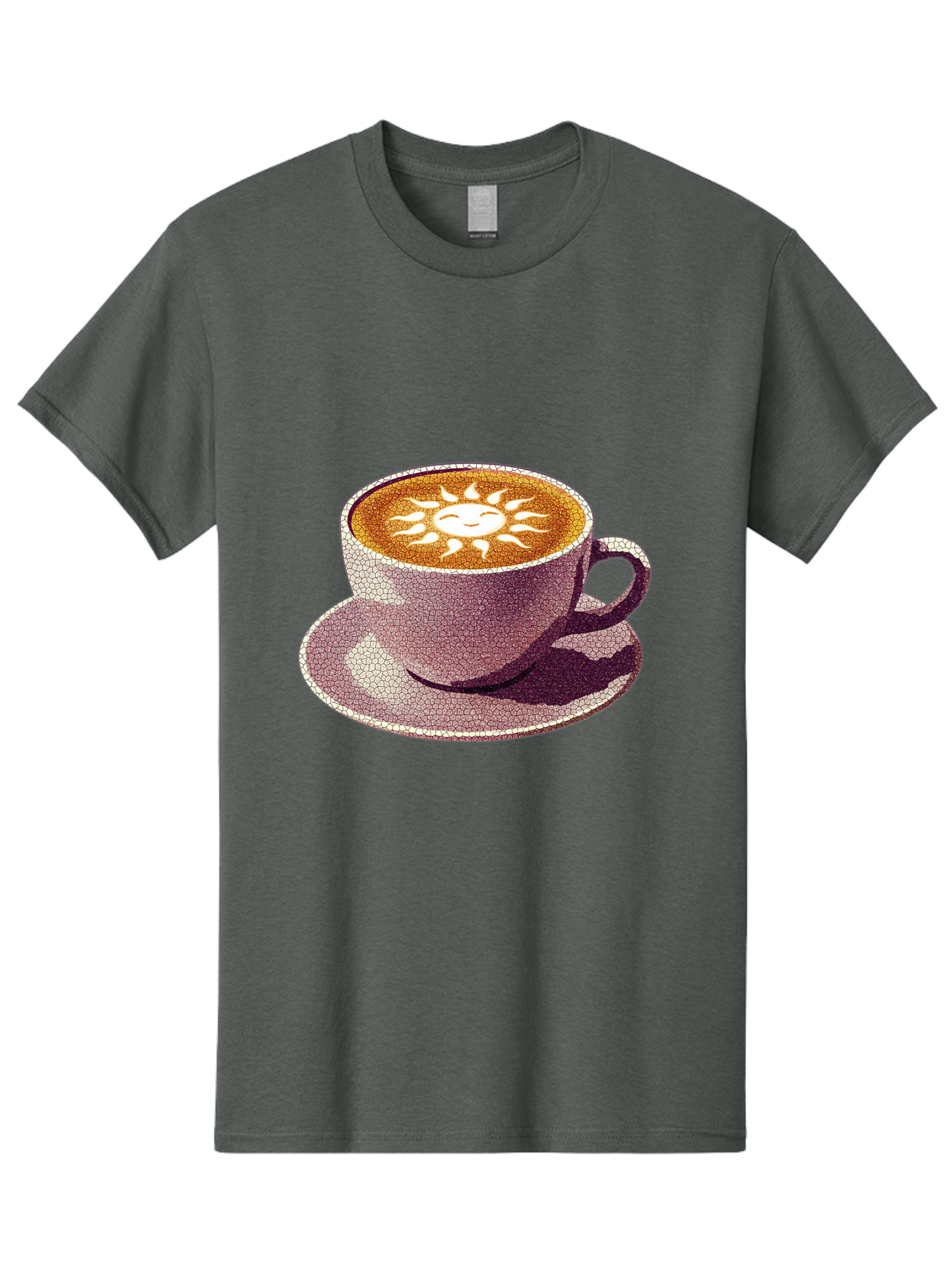 Coffee-Cup-Sun Men'S Graphic Tee, 100% Cotton, Comfortable Casual Summer Wear, Machine Washable, Coffee Cup, Latte Art, Sun Design, Heart Shape, Morning Coffee, Coffee Break, Espresso, Cafe Culture, Warm Beverage, Daily Grind Baa364