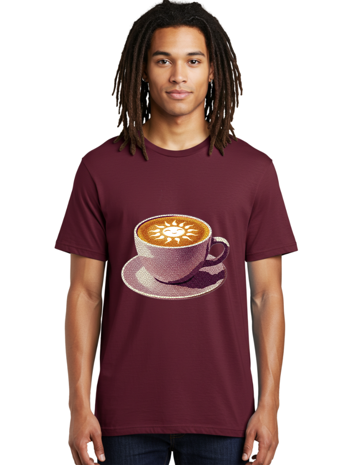Coffee-Cup-Sun Men'S Graphic Tee, 100% Cotton, Comfortable Casual Summer Wear, Machine Washable, Coffee Cup, Latte Art, Sun Design, Heart Shape, Morning Coffee, Coffee Break, Espresso, Cafe Culture, Warm Beverage, Daily Grind Baa364
