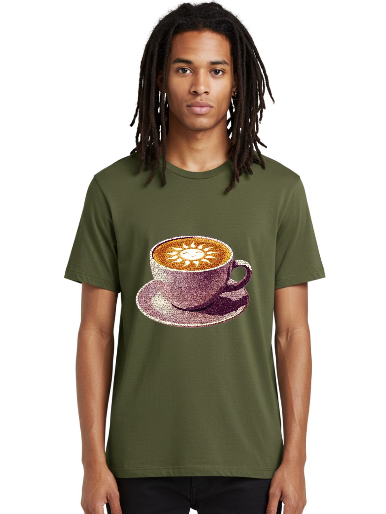 Coffee-Cup-Sun Men'S Graphic Tee, 100% Cotton, Comfortable Casual Summer Wear, Machine Washable, Coffee Cup, Latte Art, Sun Design, Heart Shape, Morning Coffee, Coffee Break, Espresso, Cafe Culture, Warm Beverage, Daily Grind Baa364