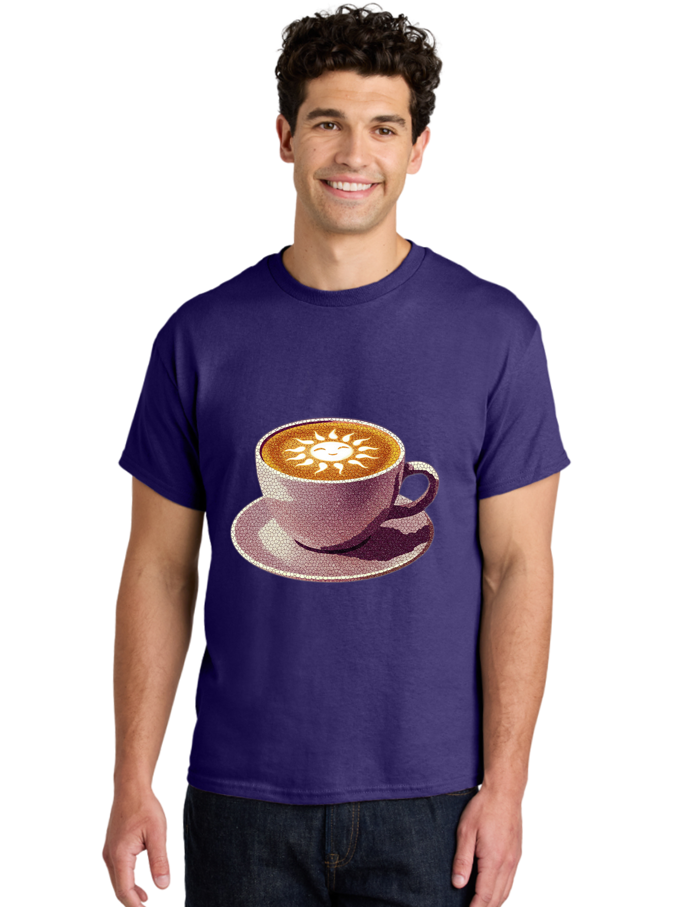 Coffee-Cup-Sun Men'S Graphic Tee, 100% Cotton, Comfortable Casual Summer Wear, Machine Washable, Coffee Cup, Latte Art, Sun Design, Heart Shape, Morning Coffee, Coffee Break, Espresso, Cafe Culture, Warm Beverage, Daily Grind Baa364
