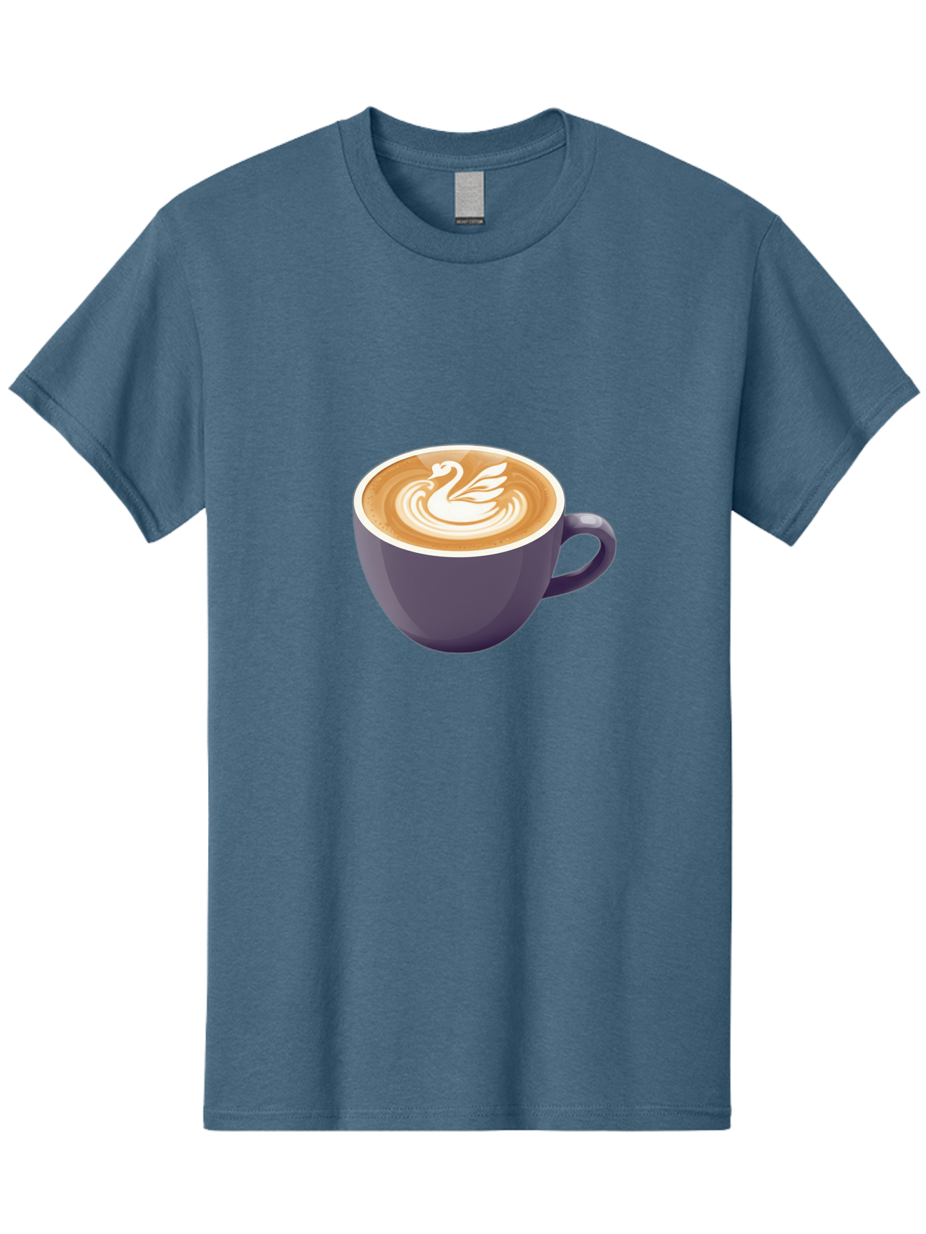 Coffee-Cup-With-Swan Men'S Graphic Tee, 100% Cotton, Comfortable Casual Summer Wear, Machine Washable, Coffee Cup, Cappuccino, Latte Art, Swan Design, Purple Cup, White Foam, Coffee Drink, Cafe Culture, Morning Coffee, Coffee Lover Baa365