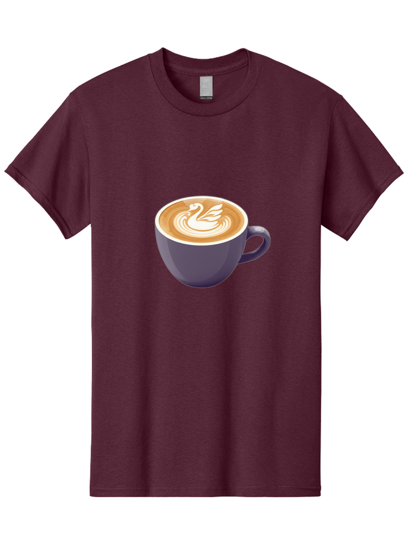 Coffee-Cup-With-Swan Men'S Graphic Tee, 100% Cotton, Comfortable Casual Summer Wear, Machine Washable, Coffee Cup, Cappuccino, Latte Art, Swan Design, Purple Cup, White Foam, Coffee Drink, Cafe Culture, Morning Coffee, Coffee Lover Baa365