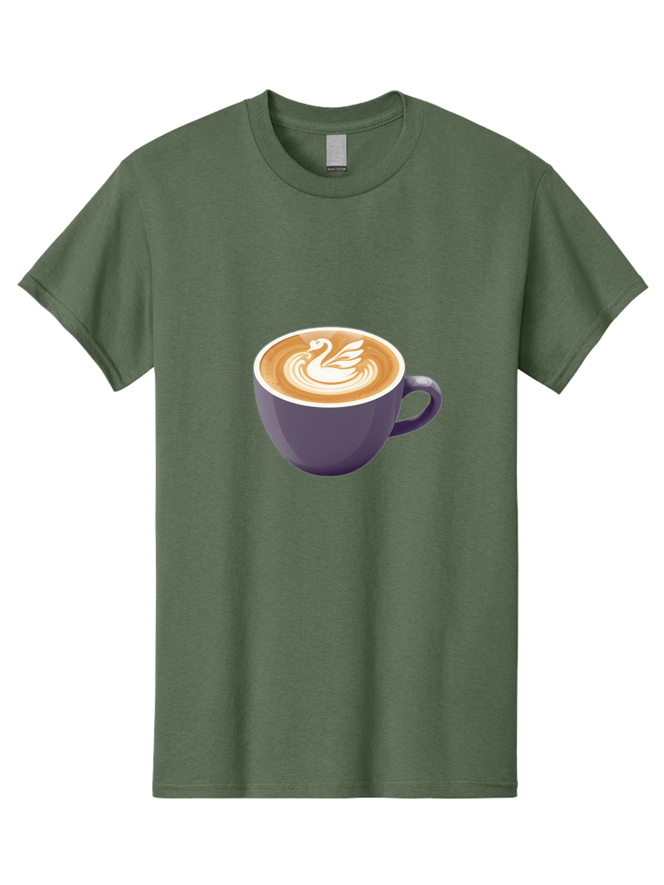 Coffee-Cup-With-Swan Men'S Graphic Tee, 100% Cotton, Comfortable Casual Summer Wear, Machine Washable, Coffee Cup, Cappuccino, Latte Art, Swan Design, Purple Cup, White Foam, Coffee Drink, Cafe Culture, Morning Coffee, Coffee Lover Baa365