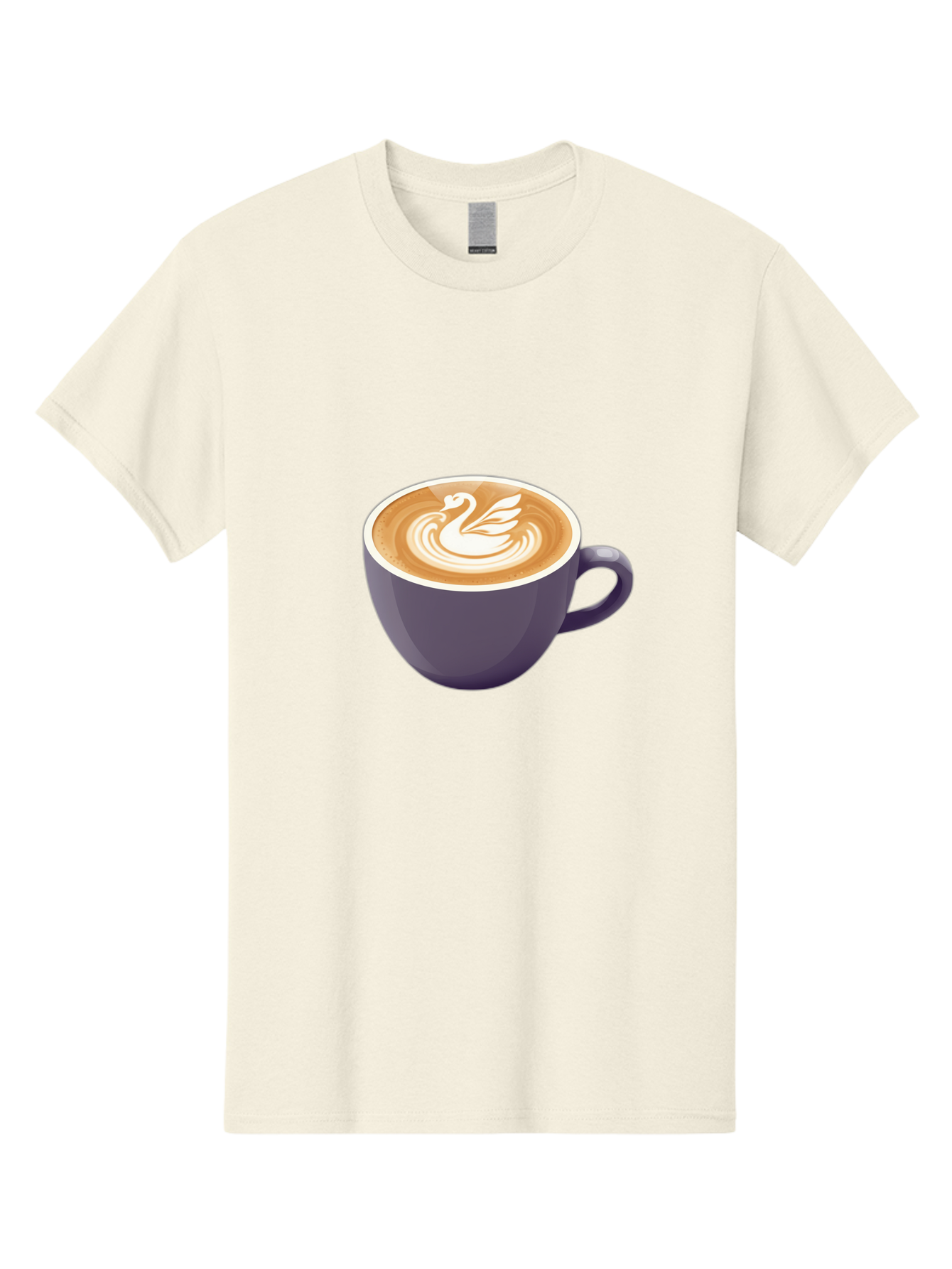 Coffee-Cup-With-Swan Men'S Graphic Tee, 100% Cotton, Comfortable Casual Summer Wear, Machine Washable, Coffee Cup, Cappuccino, Latte Art, Swan Design, Purple Cup, White Foam, Coffee Drink, Cafe Culture, Morning Coffee, Coffee Lover Baa365