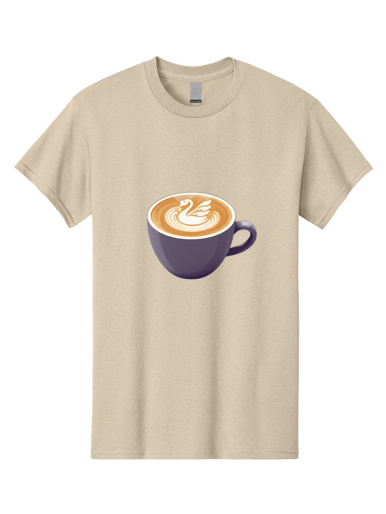 Coffee-Cup-With-Swan Men'S Graphic Tee, 100% Cotton, Comfortable Casual Summer Wear, Machine Washable, Coffee Cup, Cappuccino, Latte Art, Swan Design, Purple Cup, White Foam, Coffee Drink, Cafe Culture, Morning Coffee, Coffee Lover Baa365