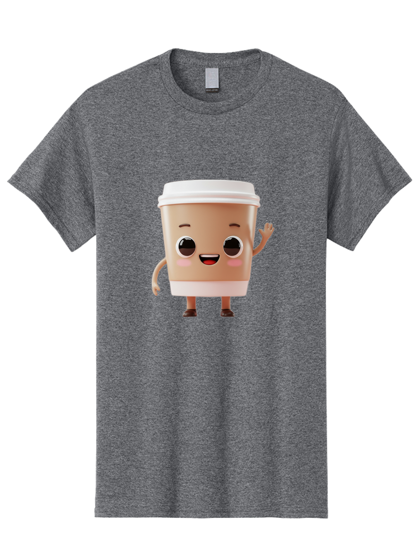 Coffee-Cup Men'S Graphic Tee, 100% Cotton, Comfortable Casual Summer Wear, Machine Washable, Cartoon Coffee Cup, Anthropomorphic Character, Smiling Face, Friendly Gesture, Happy Expression, 3D Illustration, Coffee Culture, Morning Pick-Me-Up, Baa366