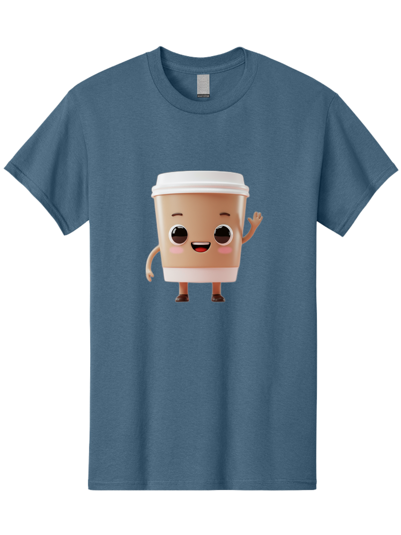 Coffee-Cup Men'S Graphic Tee, 100% Cotton, Comfortable Casual Summer Wear, Machine Washable, Cartoon Coffee Cup, Anthropomorphic Character, Smiling Face, Friendly Gesture, Happy Expression, 3D Illustration, Coffee Culture, Morning Pick-Me-Up, Baa366