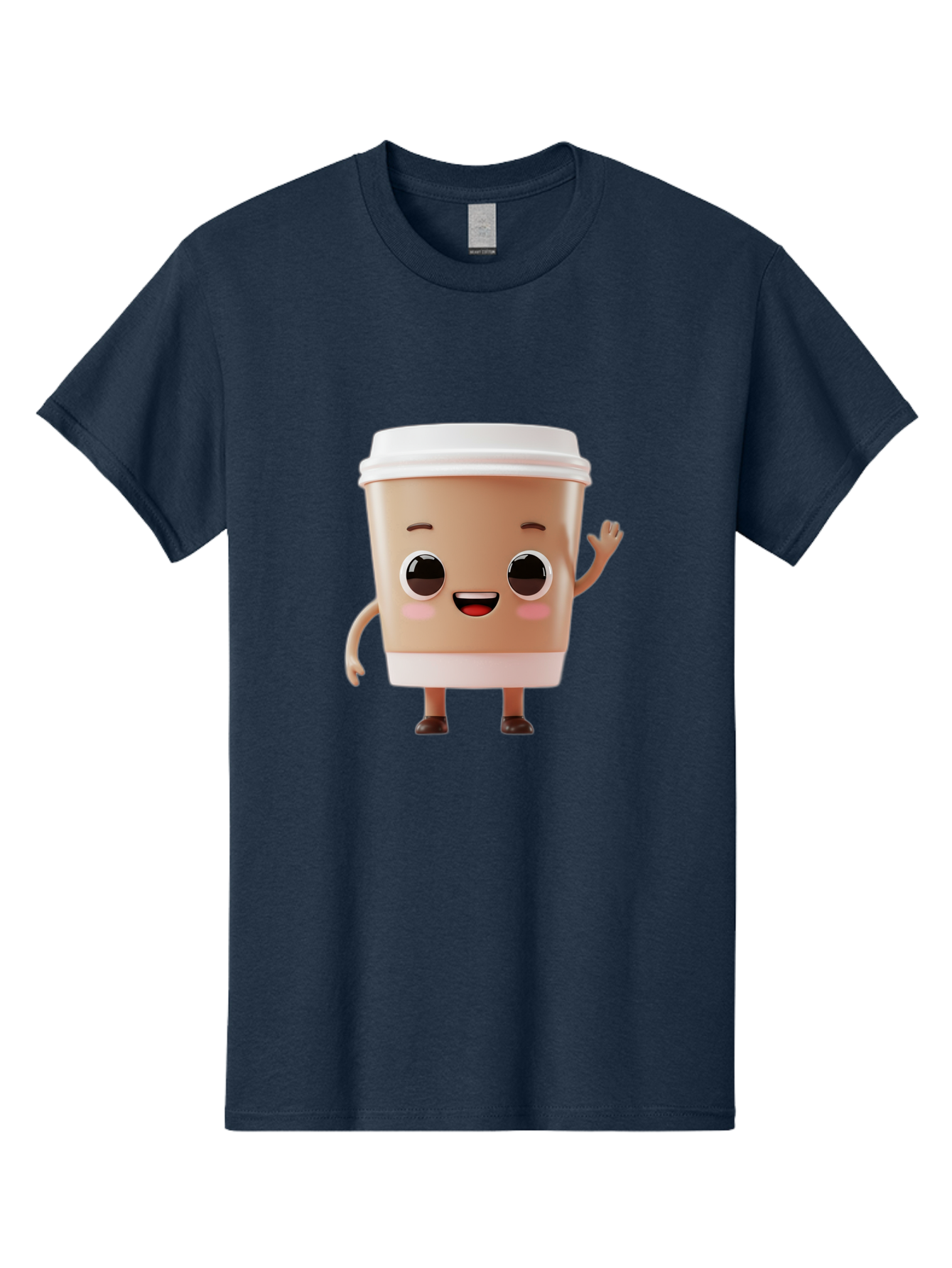 Coffee-Cup Men'S Graphic Tee, 100% Cotton, Comfortable Casual Summer Wear, Machine Washable, Cartoon Coffee Cup, Anthropomorphic Character, Smiling Face, Friendly Gesture, Happy Expression, 3D Illustration, Coffee Culture, Morning Pick-Me-Up, Baa366
