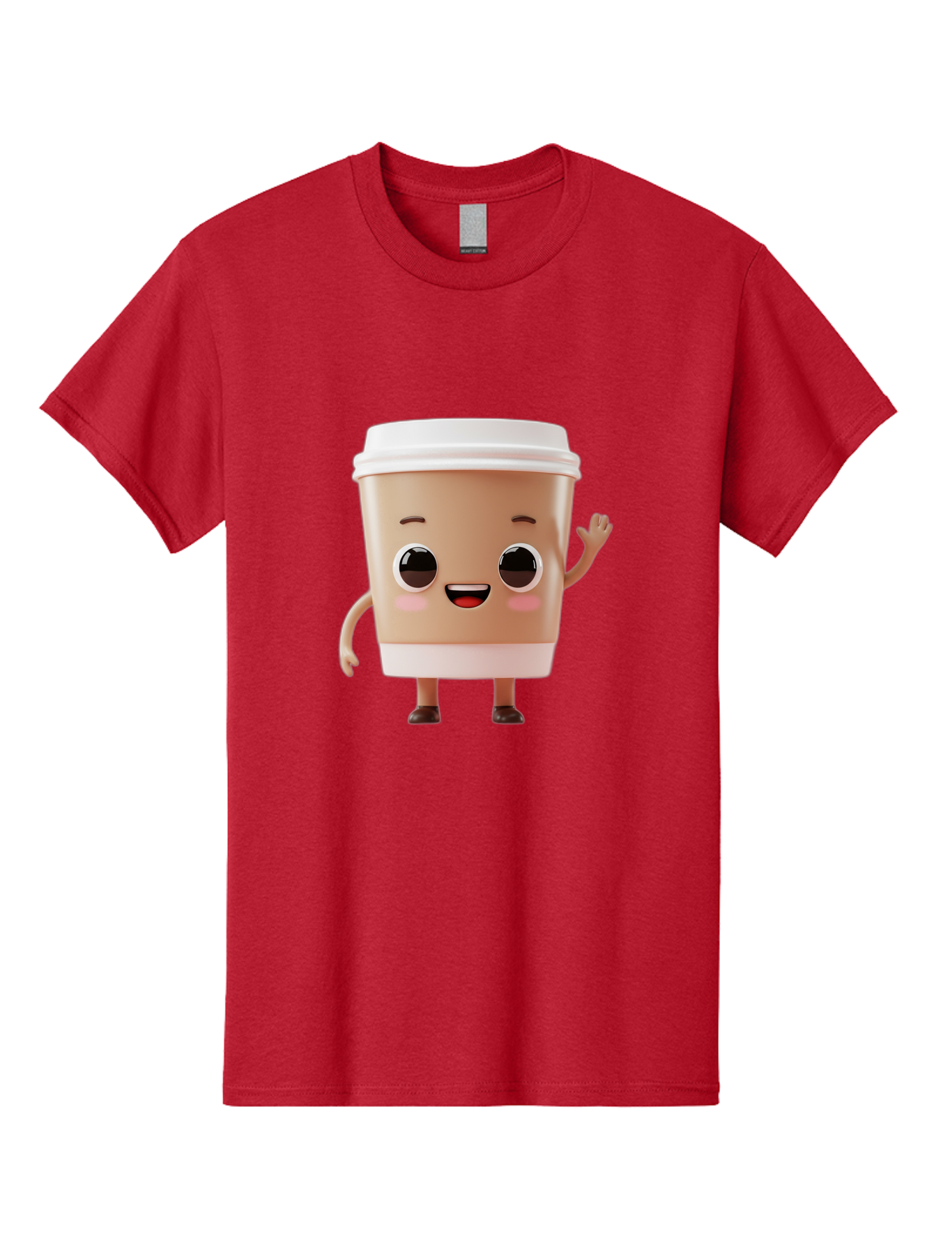 Coffee-Cup Men'S Graphic Tee, 100% Cotton, Comfortable Casual Summer Wear, Machine Washable, Cartoon Coffee Cup, Anthropomorphic Character, Smiling Face, Friendly Gesture, Happy Expression, 3D Illustration, Coffee Culture, Morning Pick-Me-Up, Baa366