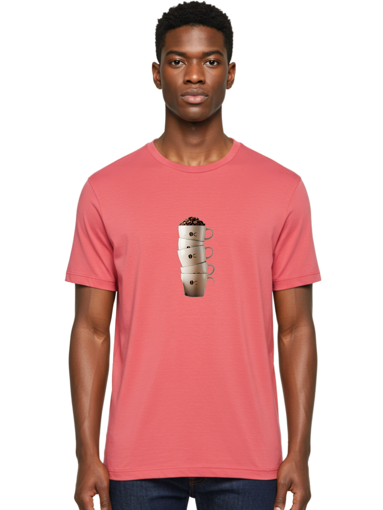 Coffee-Cups-3 Men'S Graphic Tee, 100% Cotton, Comfortable Casual Summer Wear, Machine Washable, Coffee Cups, Coffee Beans, Beige Cups, Stacked Cups, Coffee Logo, Coffee Culture, Morning Coffee, Coffee Break, Coffee Time Baa369