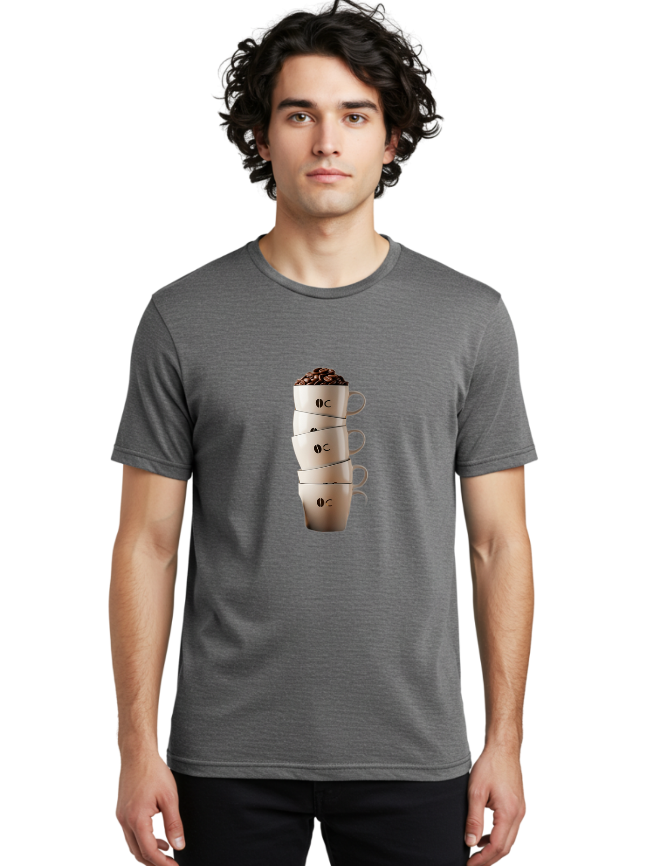 Coffee-Cups-3 Men'S Graphic Tee, 100% Cotton, Comfortable Casual Summer Wear, Machine Washable, Coffee Cups, Coffee Beans, Beige Cups, Stacked Cups, Coffee Logo, Coffee Culture, Morning Coffee, Coffee Break, Coffee Time Baa369