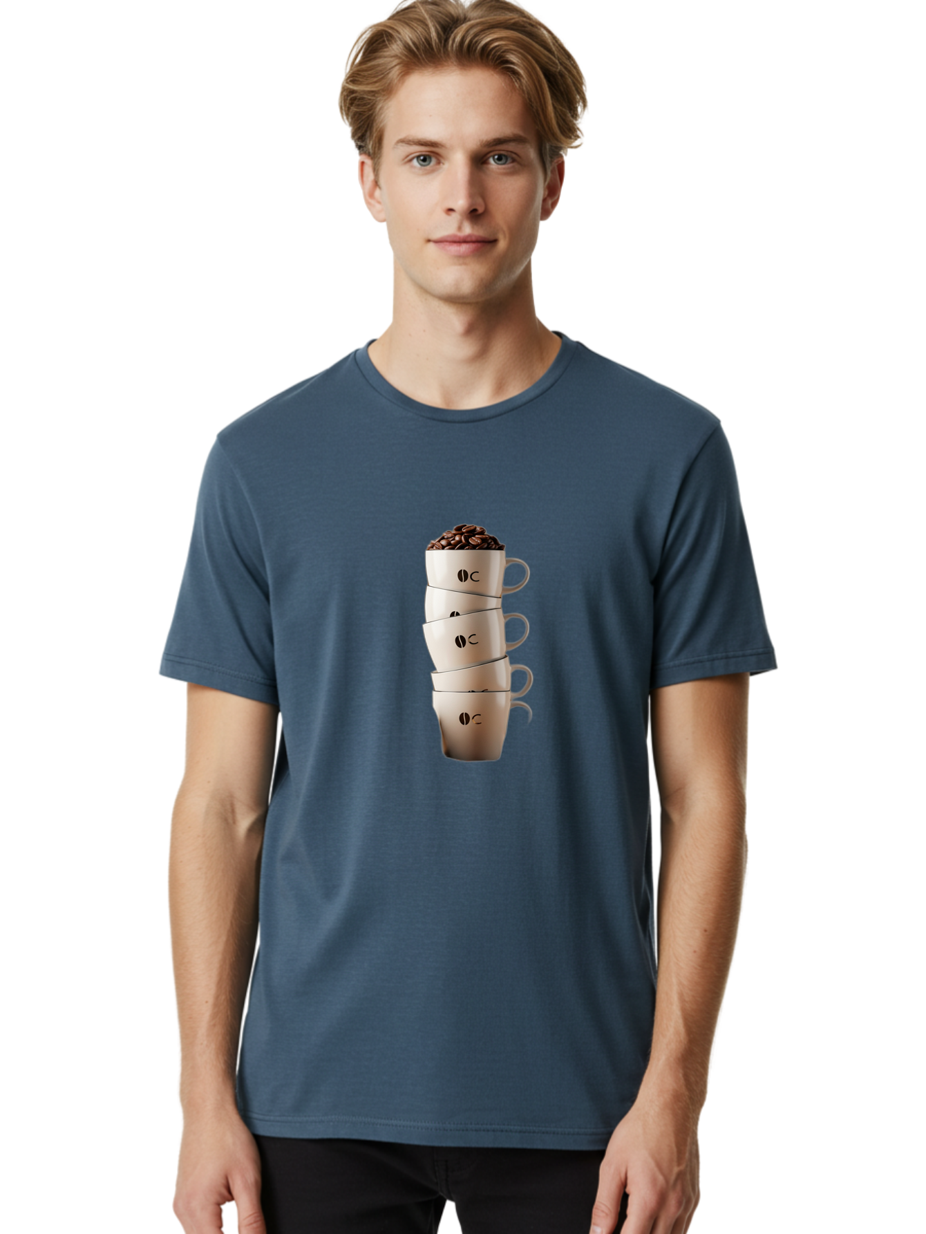 Coffee-Cups-3 Men'S Graphic Tee, 100% Cotton, Comfortable Casual Summer Wear, Machine Washable, Coffee Cups, Coffee Beans, Beige Cups, Stacked Cups, Coffee Logo, Coffee Culture, Morning Coffee, Coffee Break, Coffee Time Baa369