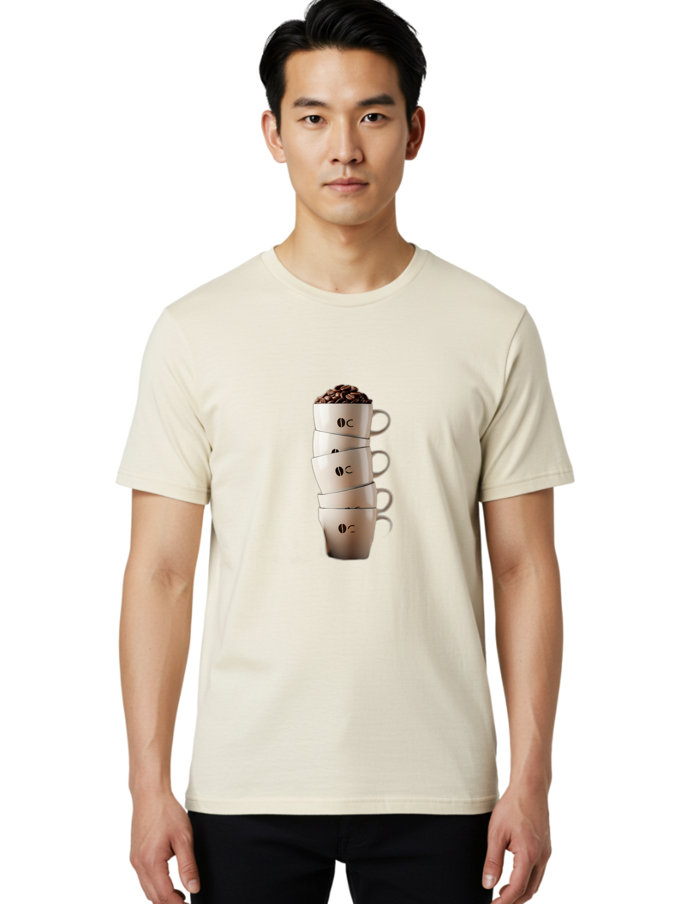 Coffee-Cups-3 Men'S Graphic Tee, 100% Cotton, Comfortable Casual Summer Wear, Machine Washable, Coffee Cups, Coffee Beans, Beige Cups, Stacked Cups, Coffee Logo, Coffee Culture, Morning Coffee, Coffee Break, Coffee Time Baa369