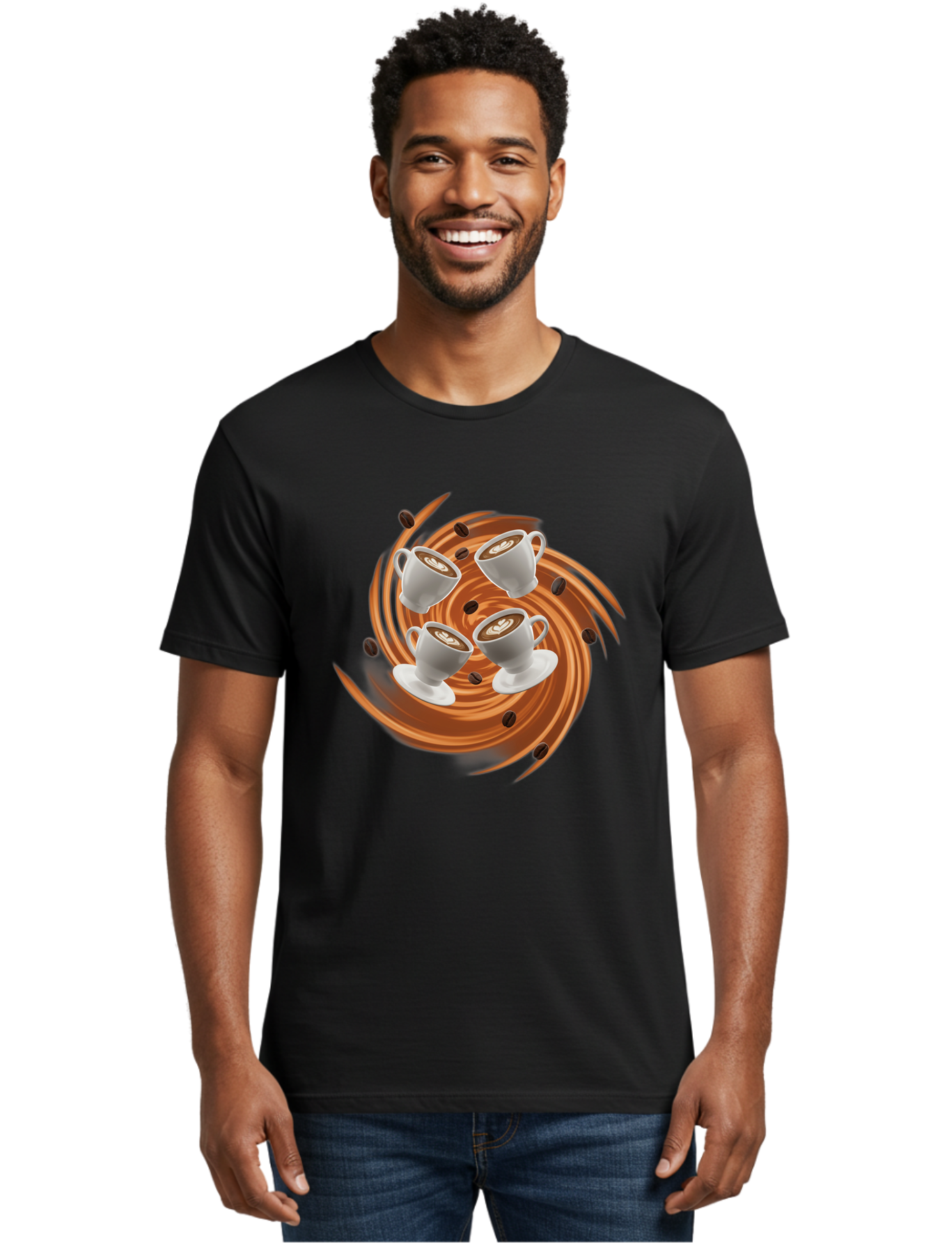 Coffee-Cups Men'S Graphic Tee, 100% Cotton, Comfortable Casual Summer Wear, Machine Washable, Coffee Cups, Espresso, Coffee Beans, Swirling Motion, Rich Coffee, Coffee Art, Latte Art, Coffee Culture Baa370