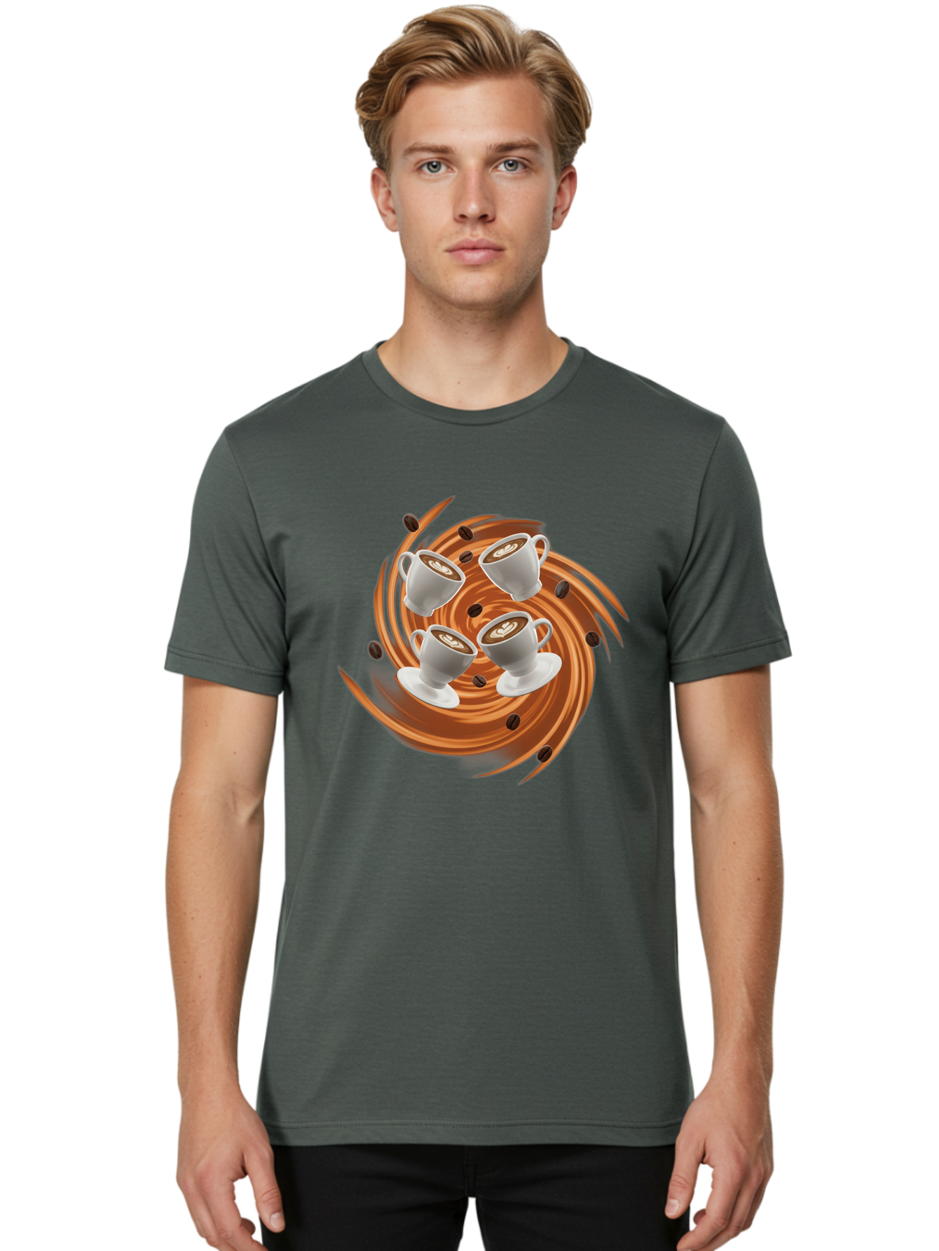 Coffee-Cups Men'S Graphic Tee, 100% Cotton, Comfortable Casual Summer Wear, Machine Washable, Coffee Cups, Espresso, Coffee Beans, Swirling Motion, Rich Coffee, Coffee Art, Latte Art, Coffee Culture Baa370