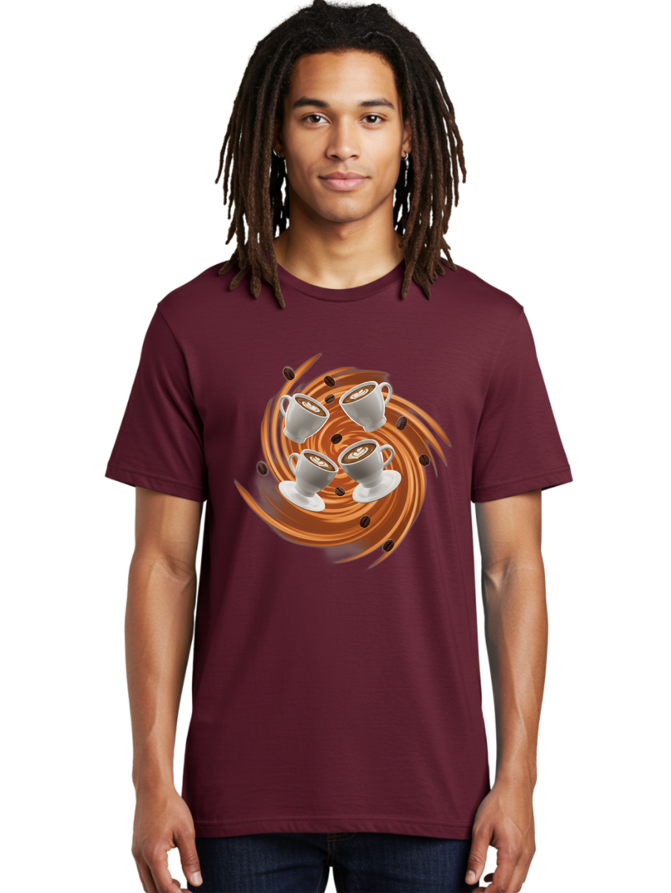 Coffee-Cups Men'S Graphic Tee, 100% Cotton, Comfortable Casual Summer Wear, Machine Washable, Coffee Cups, Espresso, Coffee Beans, Swirling Motion, Rich Coffee, Coffee Art, Latte Art, Coffee Culture Baa370
