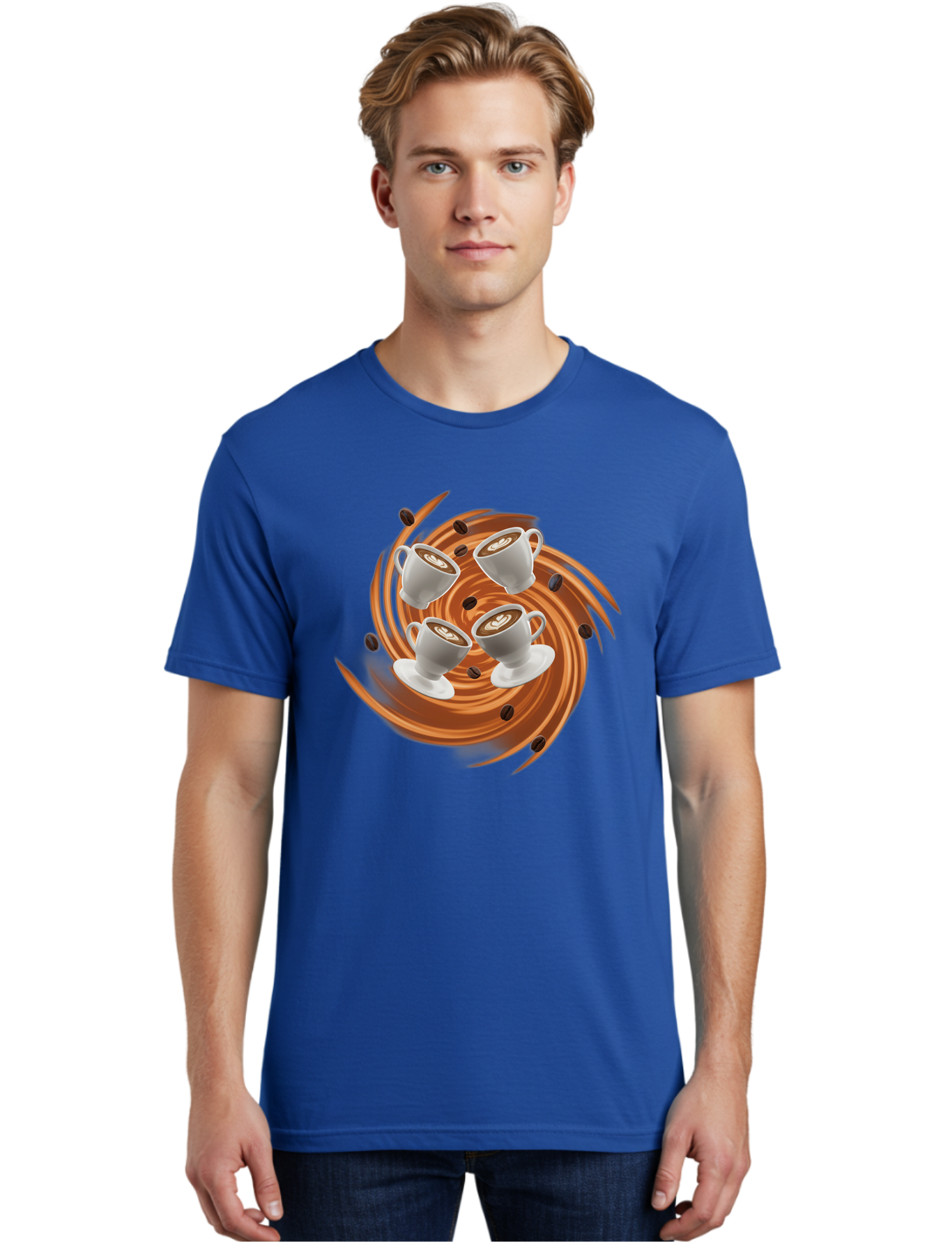 Coffee-Cups Men'S Graphic Tee, 100% Cotton, Comfortable Casual Summer Wear, Machine Washable, Coffee Cups, Espresso, Coffee Beans, Swirling Motion, Rich Coffee, Coffee Art, Latte Art, Coffee Culture Baa370