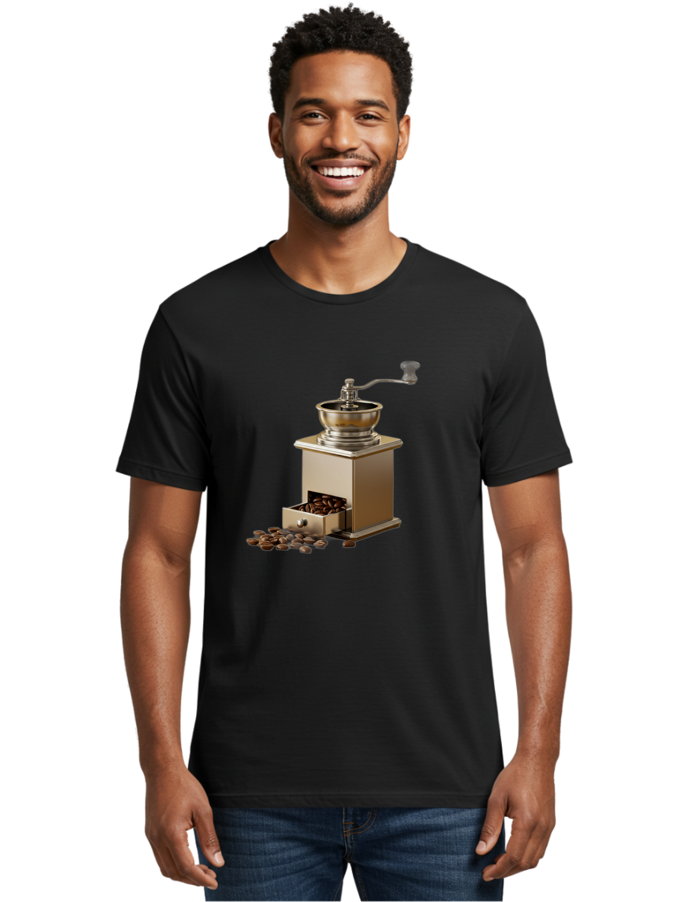 Coffee-Grinder-2 Men'S Graphic Tee, 100% Cotton, Comfortable Casual Summer Wear, Machine Washable, Coffee Grinder, Manual Grinder, Coffee Beans, Grinder With Drawer, Coffee Roasting, Manual Coffee, Coffee Grinding, Freshly Ground Coffee, Baa372