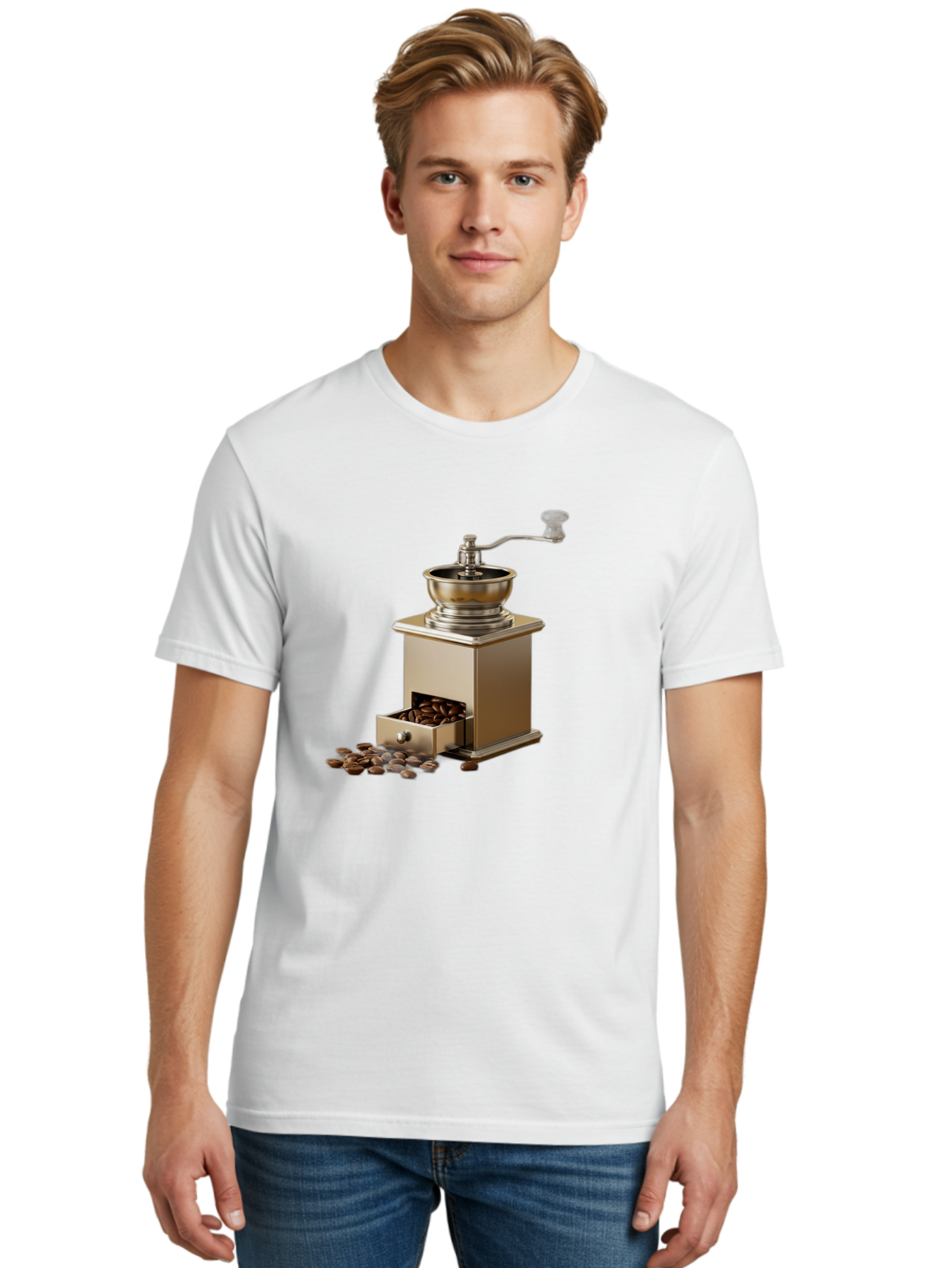 Coffee-Grinder-2 Men'S Graphic Tee, 100% Cotton, Comfortable Casual Summer Wear, Machine Washable, Coffee Grinder, Manual Grinder, Coffee Beans, Grinder With Drawer, Coffee Roasting, Manual Coffee, Coffee Grinding, Freshly Ground Coffee, Baa372