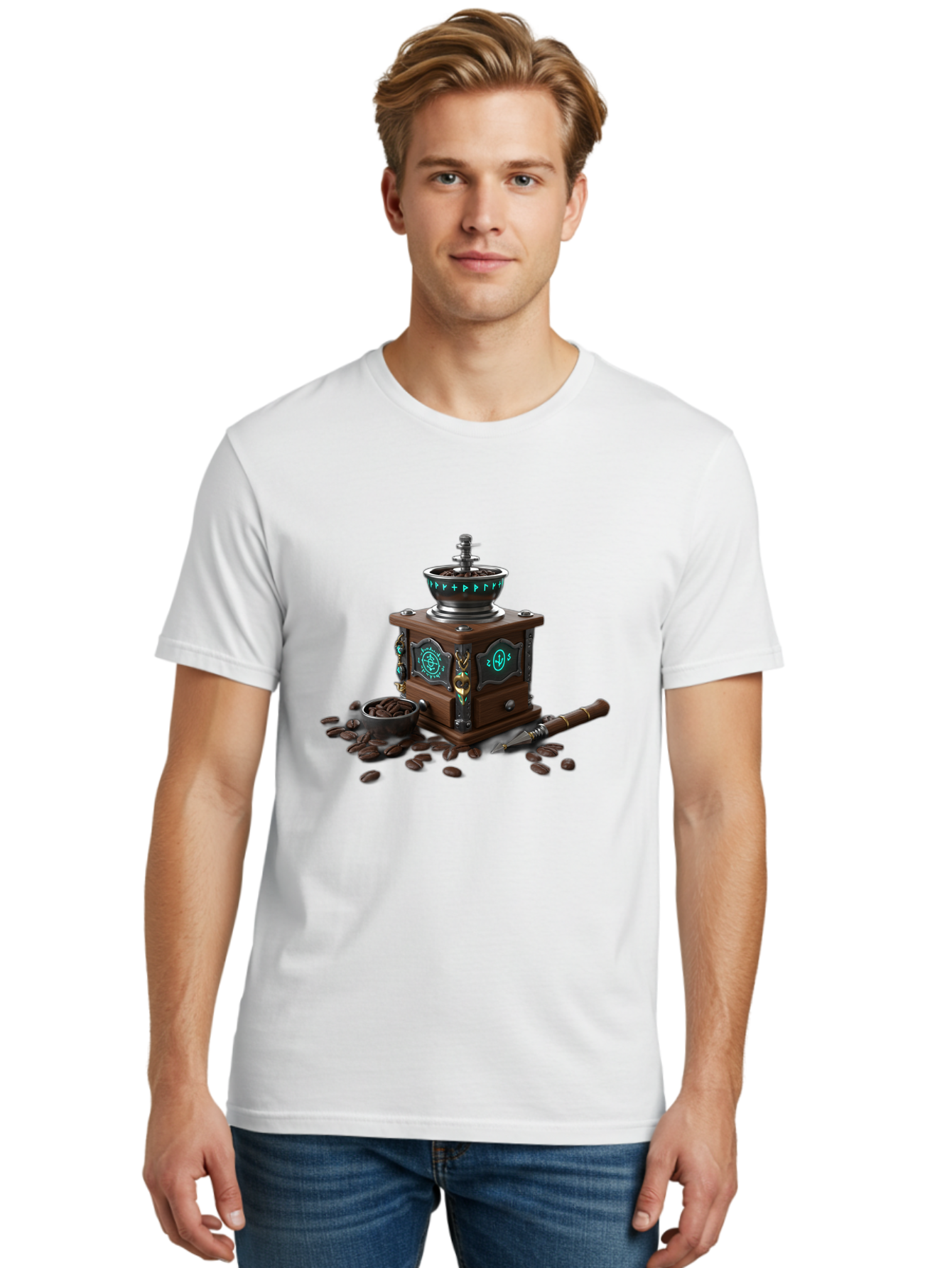 Coffee-Grinder-3 Men'S Graphic Tee, 100% Cotton, Comfortable Casual Summer Wear, Machine Washable, Coffee Grinder, Wooden Coffee Grinder, Coffee Beans, Vintage Coffee, Manual Grinder, Coffee Lovers, Coffee Roasting, Coffee Grinding, Baa373