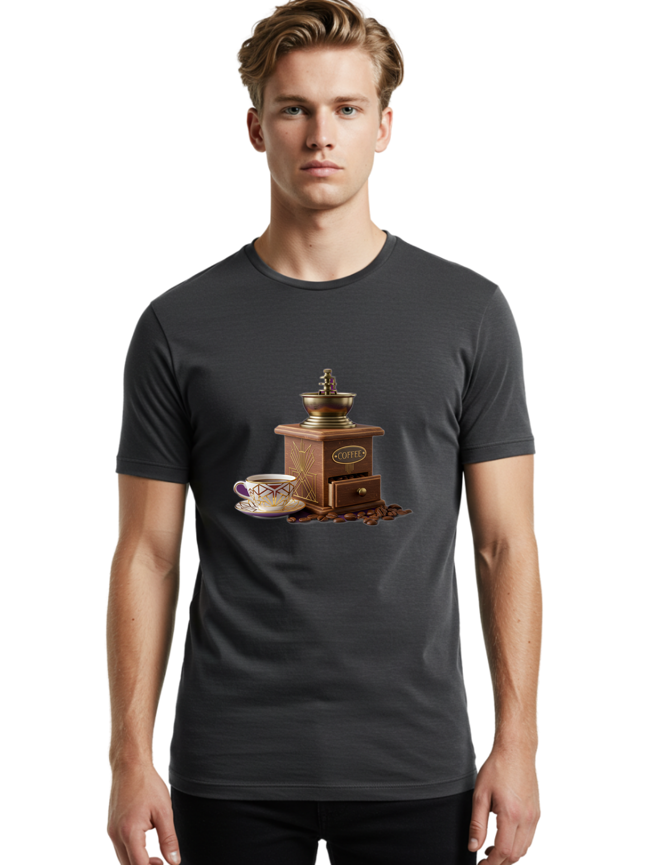 Coffee-Grinder Men'S Graphic Tee, 100% Cotton, Comfortable Casual Summer Wear, Machine Washable, Coffee Grinder, Coffee Beans, Coffee Cup, Morning Coffee, Coffee Time, Coffee Ritual, Coffee Culture, Coffee Lover, Coffee Break Baa374