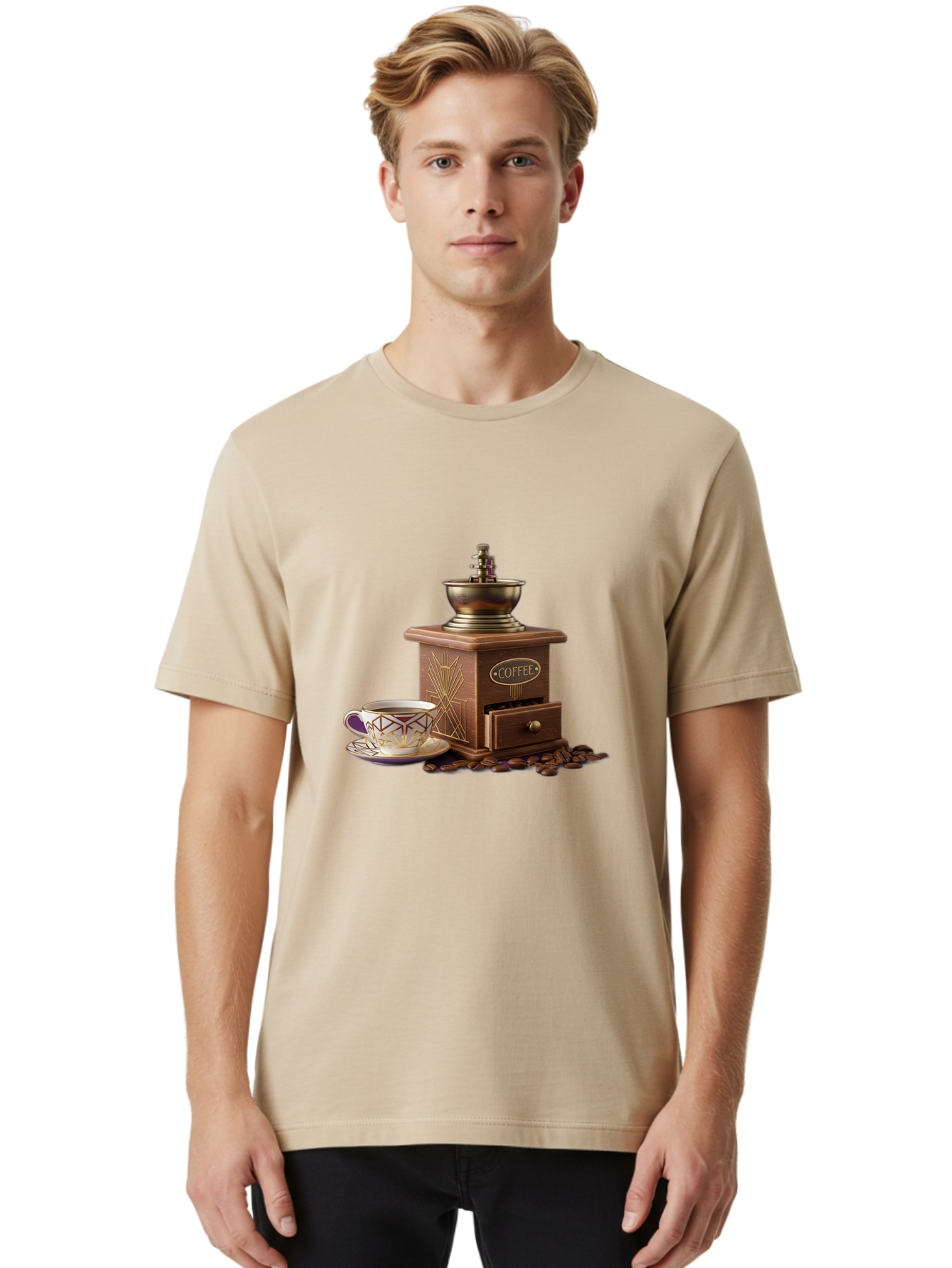 Coffee-Grinder Men'S Graphic Tee, 100% Cotton, Comfortable Casual Summer Wear, Machine Washable, Coffee Grinder, Coffee Beans, Coffee Cup, Morning Coffee, Coffee Time, Coffee Ritual, Coffee Culture, Coffee Lover, Coffee Break Baa374