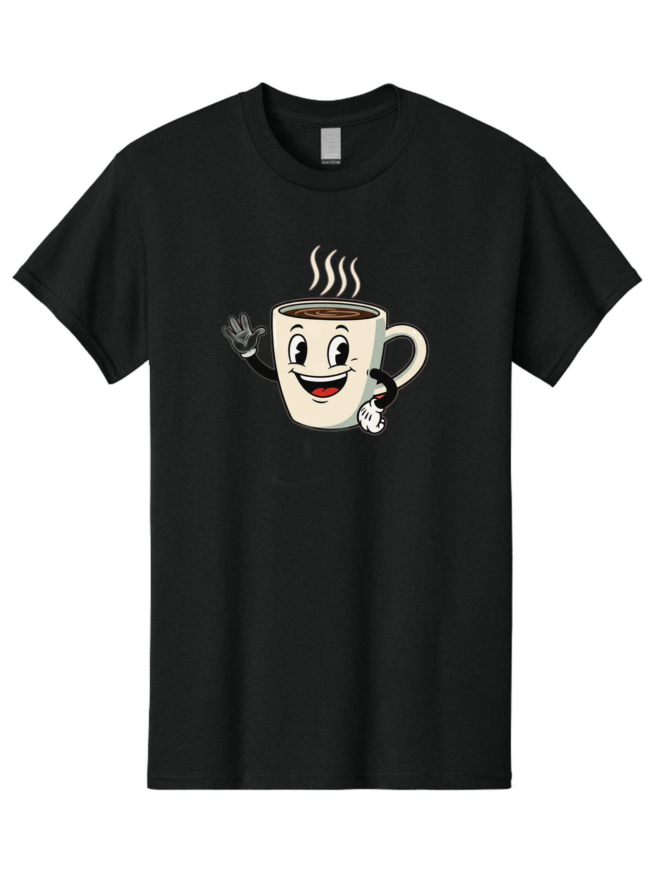Coffee-Mug Men'S Graphic Tee, 100% Cotton, Comfortable Casual Summer Wear, Machine Washable, Cartoon Coffee Mug, Steaming Hot Coffee, Happy Face, Waving Hand, Smiling, Cheerful, Friendly, Coffee Break, Morning Pick-Me-Up Baa379