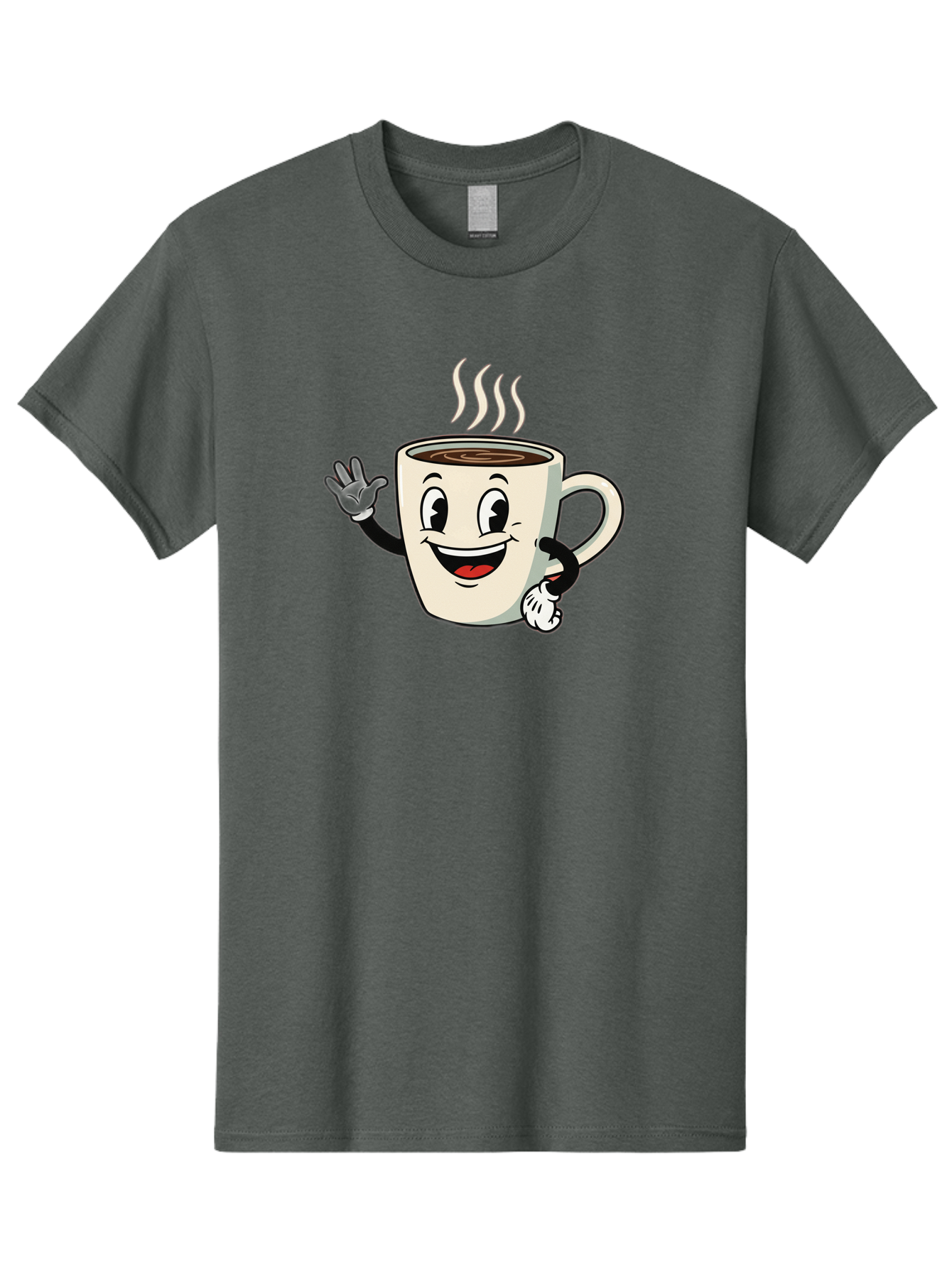 Coffee-Mug Men'S Graphic Tee, 100% Cotton, Comfortable Casual Summer Wear, Machine Washable, Cartoon Coffee Mug, Steaming Hot Coffee, Happy Face, Waving Hand, Smiling, Cheerful, Friendly, Coffee Break, Morning Pick-Me-Up Baa379