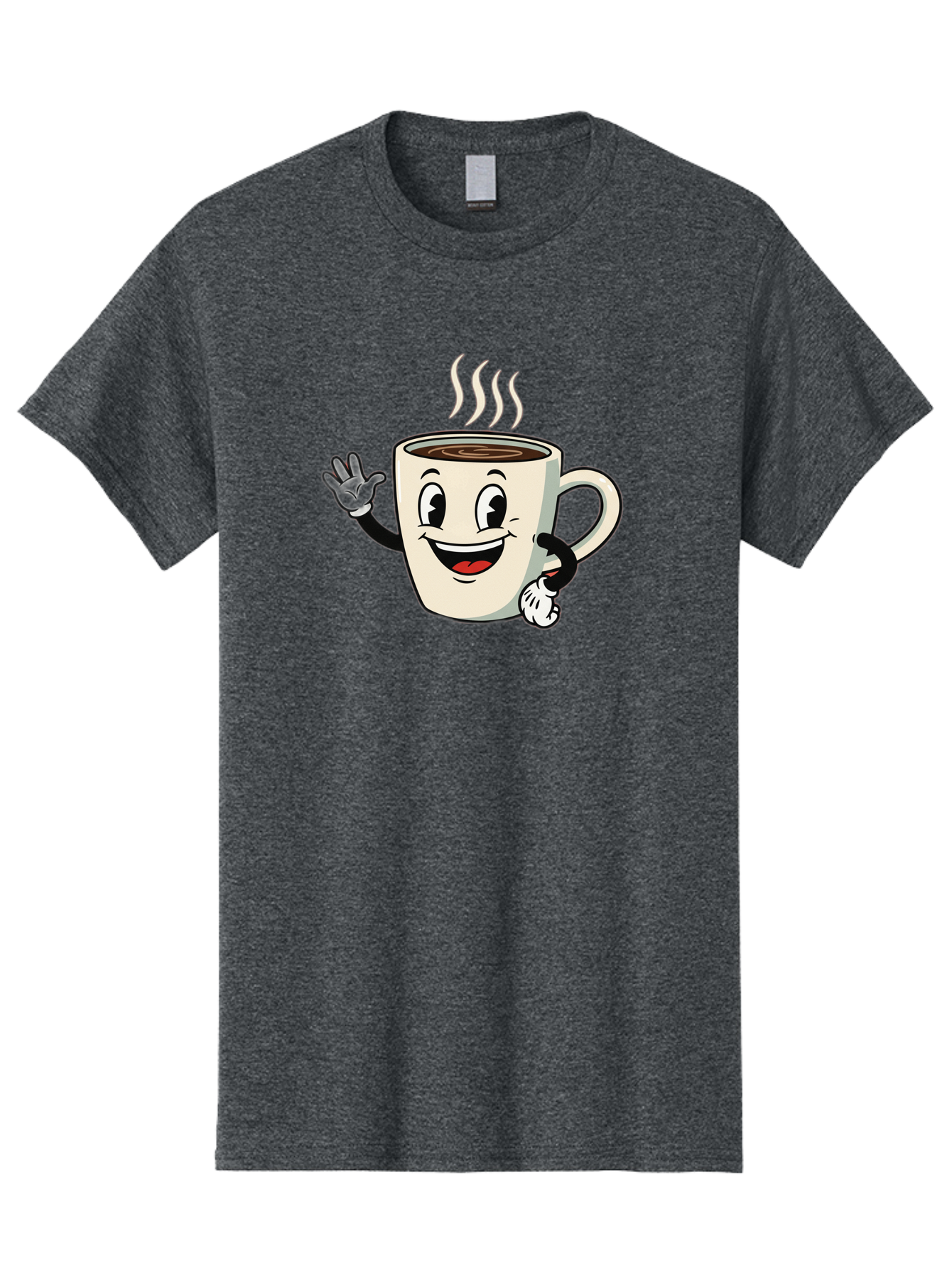 Coffee-Mug Men'S Graphic Tee, 100% Cotton, Comfortable Casual Summer Wear, Machine Washable, Cartoon Coffee Mug, Steaming Hot Coffee, Happy Face, Waving Hand, Smiling, Cheerful, Friendly, Coffee Break, Morning Pick-Me-Up Baa379