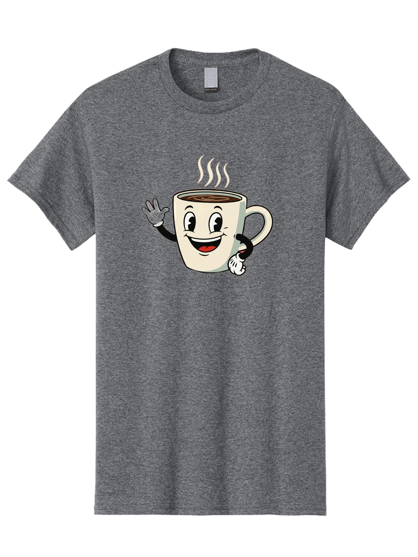 Coffee-Mug Men'S Graphic Tee, 100% Cotton, Comfortable Casual Summer Wear, Machine Washable, Cartoon Coffee Mug, Steaming Hot Coffee, Happy Face, Waving Hand, Smiling, Cheerful, Friendly, Coffee Break, Morning Pick-Me-Up Baa379