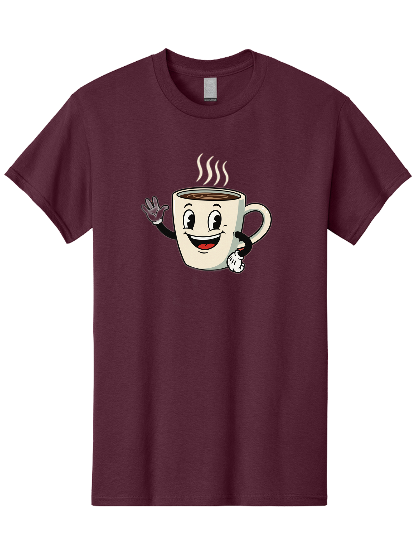 Coffee-Mug Men'S Graphic Tee, 100% Cotton, Comfortable Casual Summer Wear, Machine Washable, Cartoon Coffee Mug, Steaming Hot Coffee, Happy Face, Waving Hand, Smiling, Cheerful, Friendly, Coffee Break, Morning Pick-Me-Up Baa379