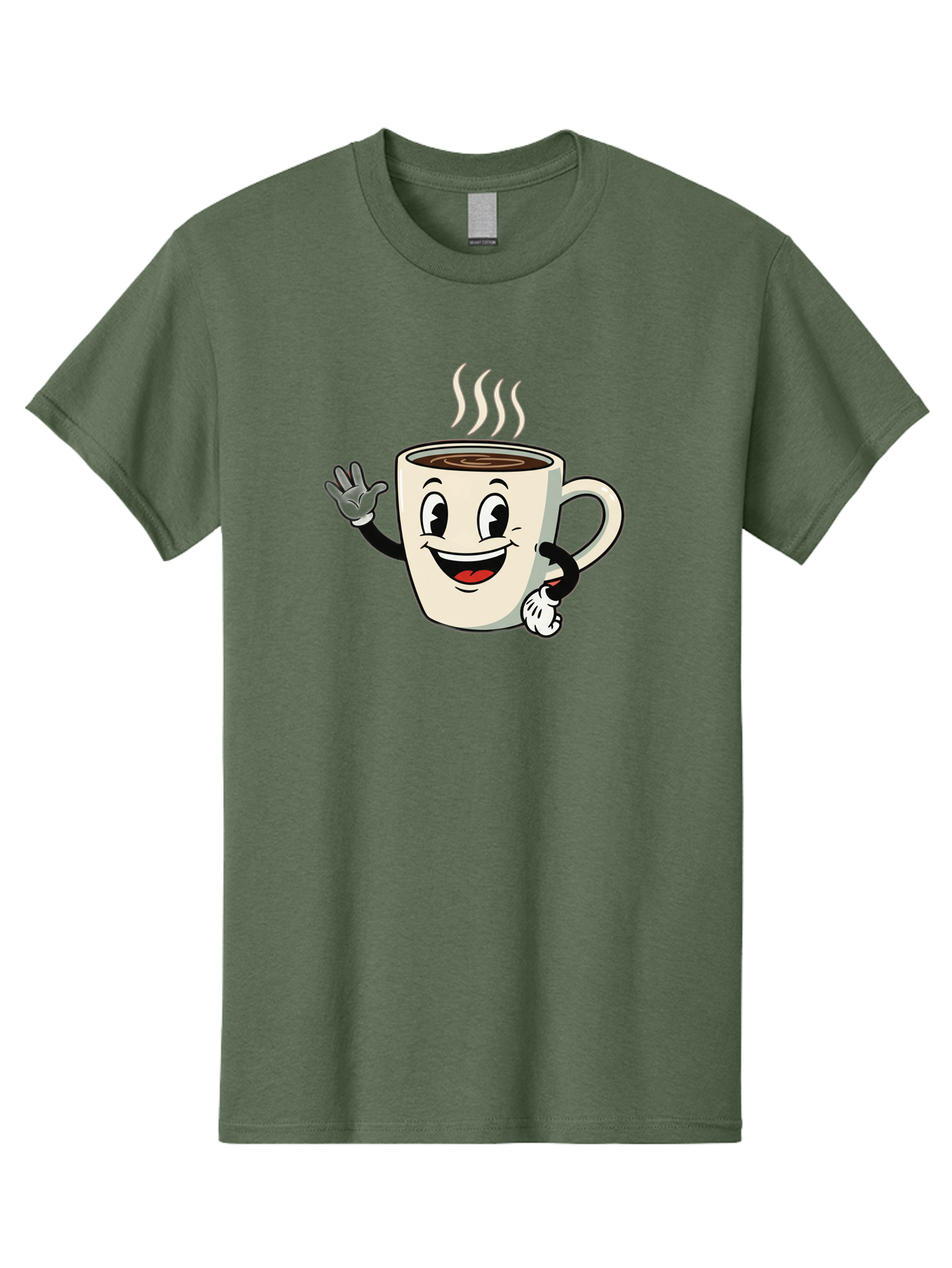 Coffee-Mug Men'S Graphic Tee, 100% Cotton, Comfortable Casual Summer Wear, Machine Washable, Cartoon Coffee Mug, Steaming Hot Coffee, Happy Face, Waving Hand, Smiling, Cheerful, Friendly, Coffee Break, Morning Pick-Me-Up Baa379
