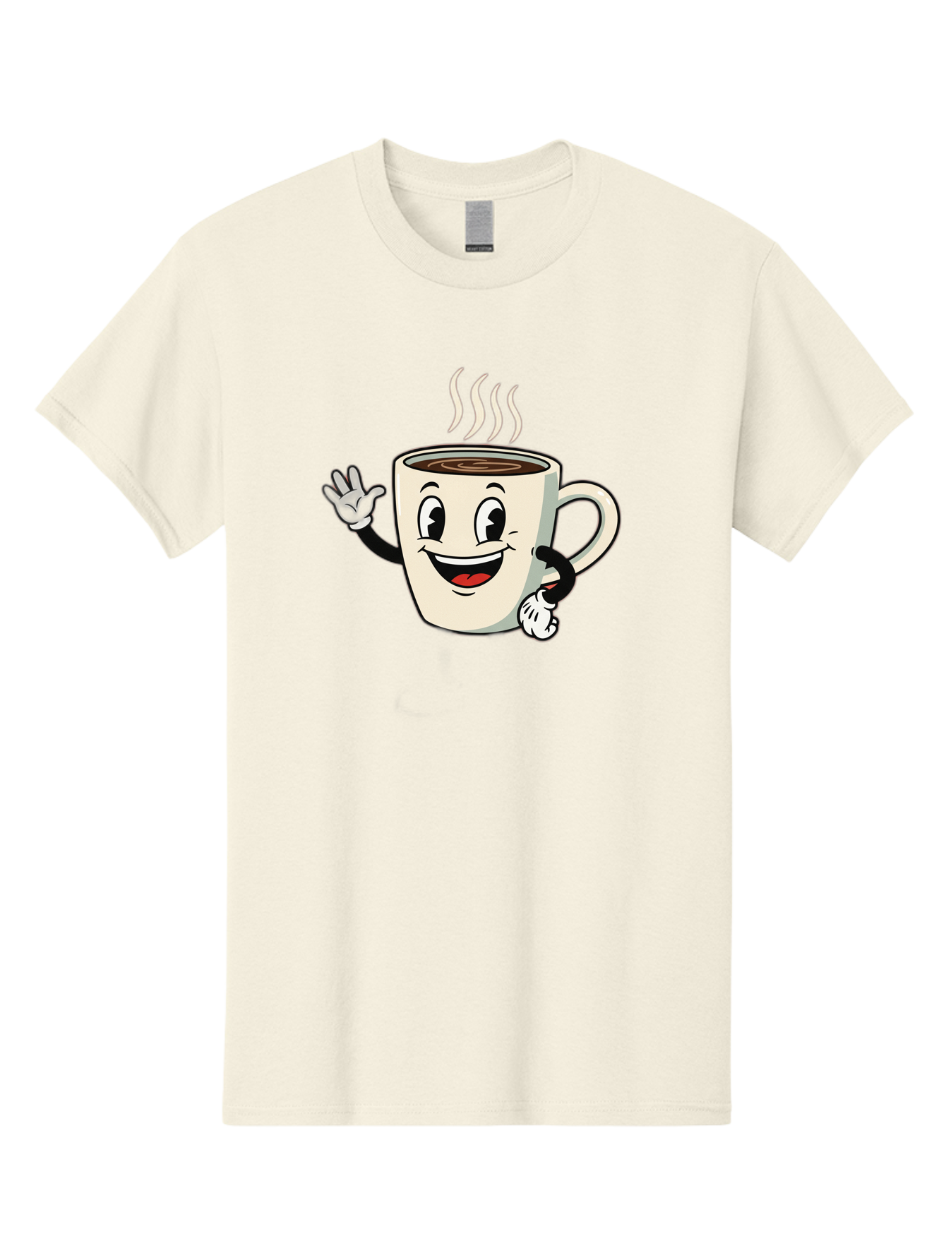 Coffee-Mug Men'S Graphic Tee, 100% Cotton, Comfortable Casual Summer Wear, Machine Washable, Cartoon Coffee Mug, Steaming Hot Coffee, Happy Face, Waving Hand, Smiling, Cheerful, Friendly, Coffee Break, Morning Pick-Me-Up Baa379