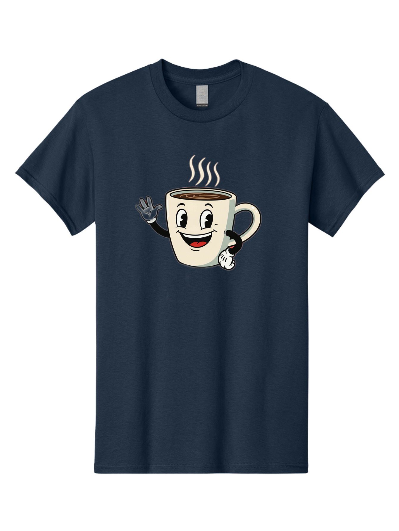 Coffee-Mug Men'S Graphic Tee, 100% Cotton, Comfortable Casual Summer Wear, Machine Washable, Cartoon Coffee Mug, Steaming Hot Coffee, Happy Face, Waving Hand, Smiling, Cheerful, Friendly, Coffee Break, Morning Pick-Me-Up Baa379