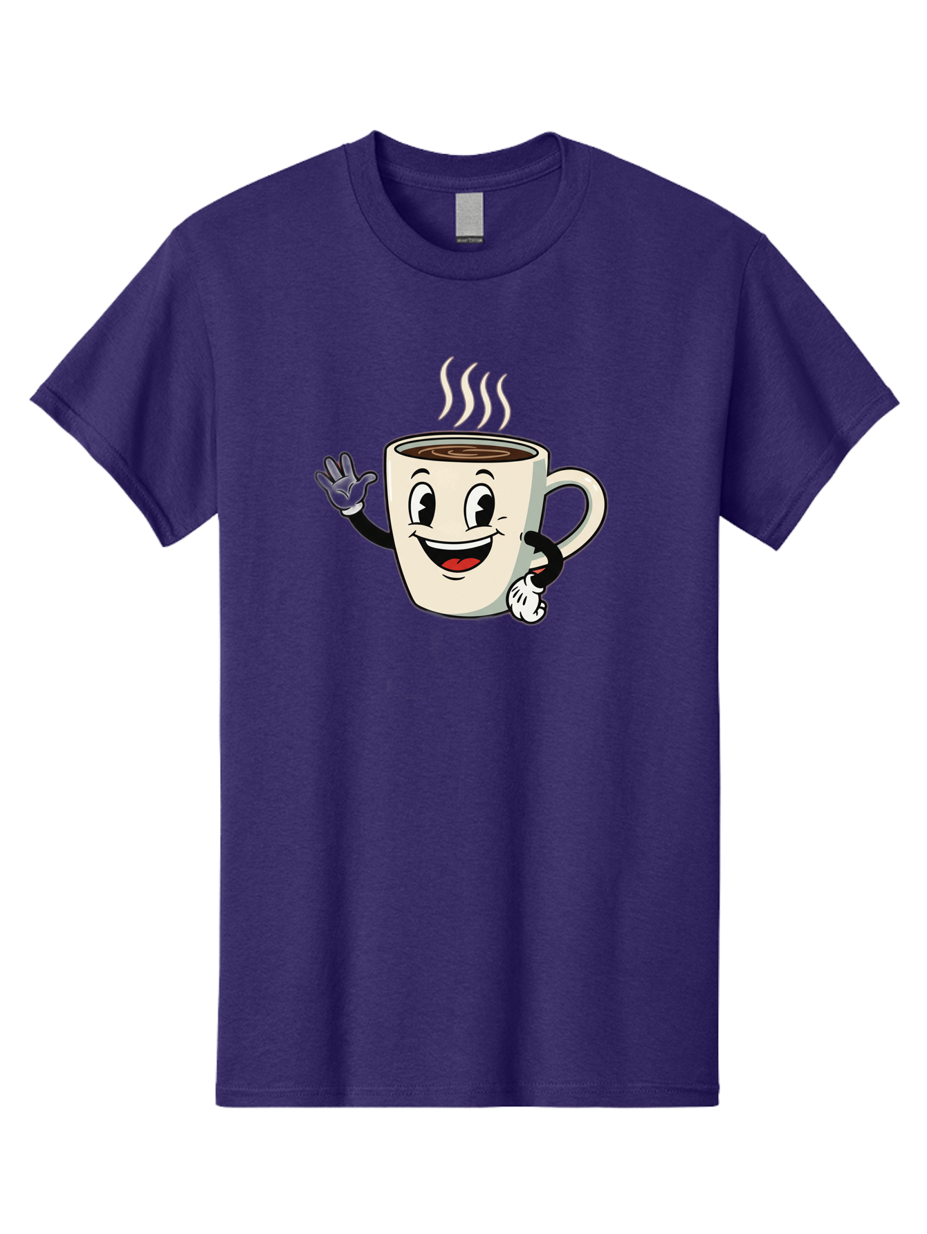 Coffee-Mug Men'S Graphic Tee, 100% Cotton, Comfortable Casual Summer Wear, Machine Washable, Cartoon Coffee Mug, Steaming Hot Coffee, Happy Face, Waving Hand, Smiling, Cheerful, Friendly, Coffee Break, Morning Pick-Me-Up Baa379